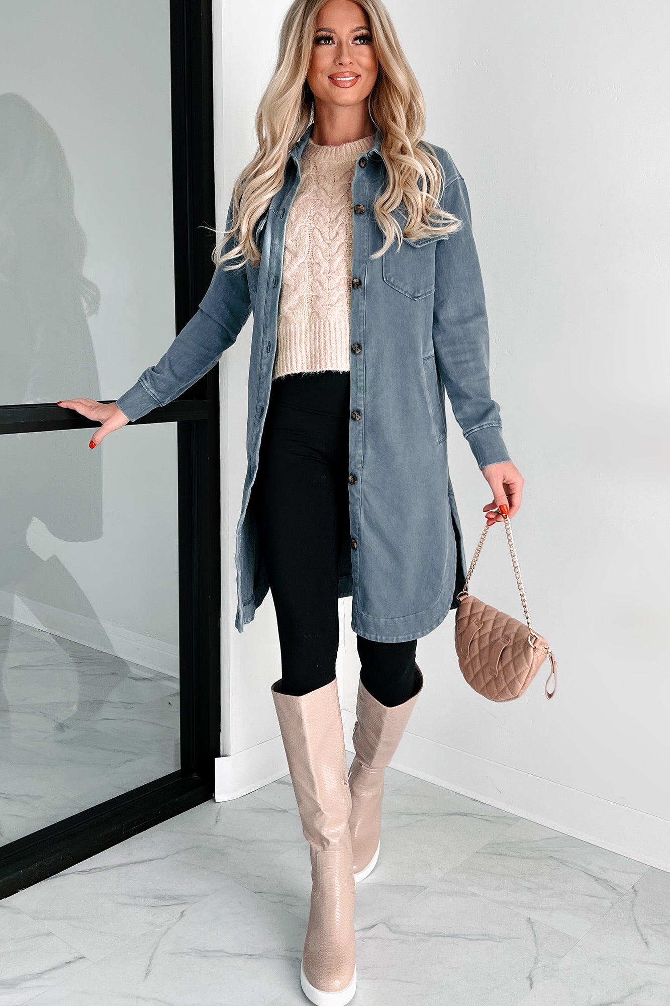 Reoccurring Dreams Vintage Wash Longline Shacket (Dark Slate)-The Formal Wear