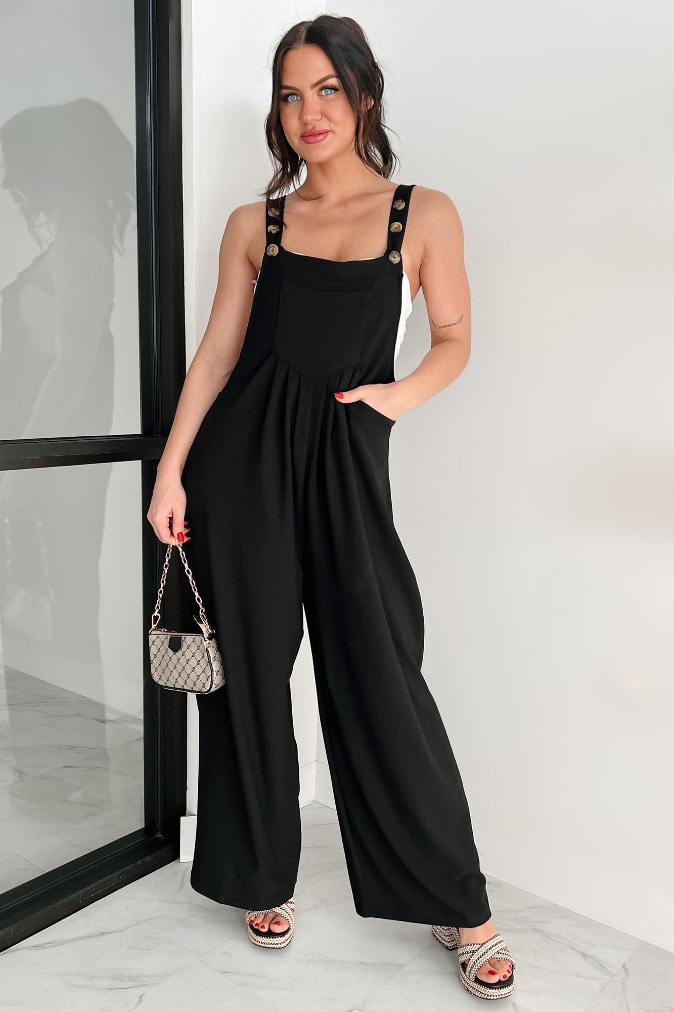 Sleek & Subtle Pleated Overall Jumpsuit (Black)-The Formal Wear