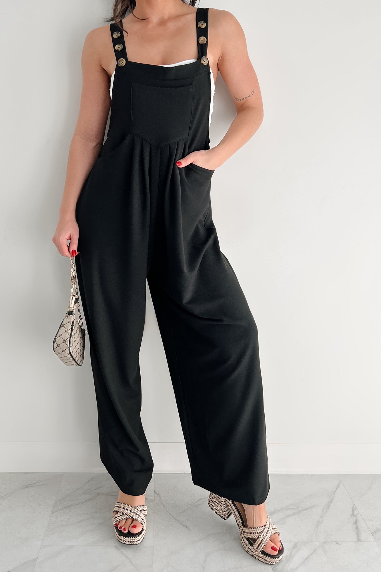 Sleek & Subtle Pleated Overall Jumpsuit (Black)-The Formal Wear