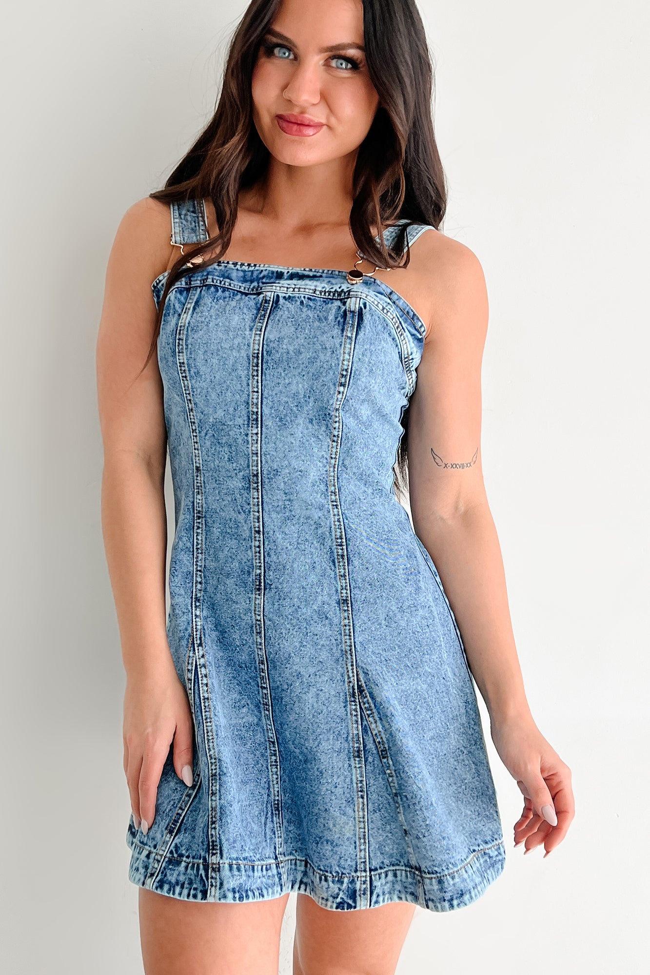 My Mission In Life Washed Denim Overall Dress (Denim)-The Formal Wear
