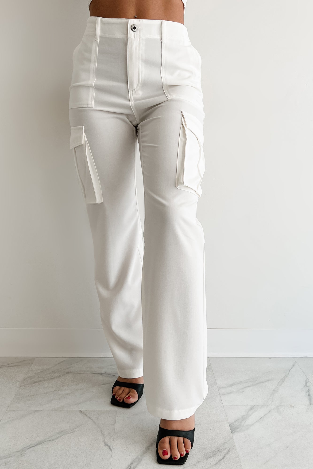 Naturally Stylish High Rise Cargo Pants (White)-The Formal Wear