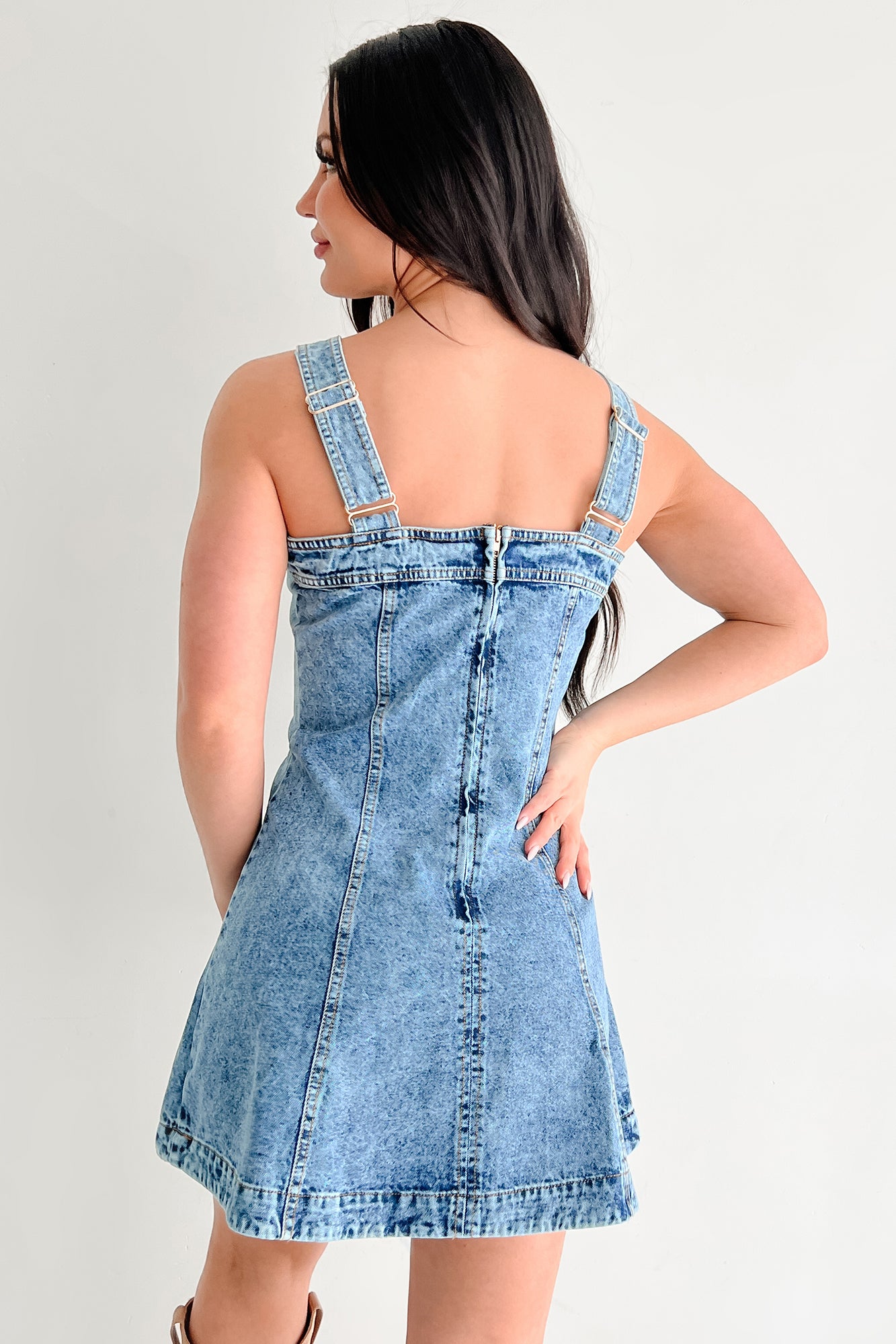 My Mission In Life Washed Denim Overall Dress (Denim)-The Formal Wear