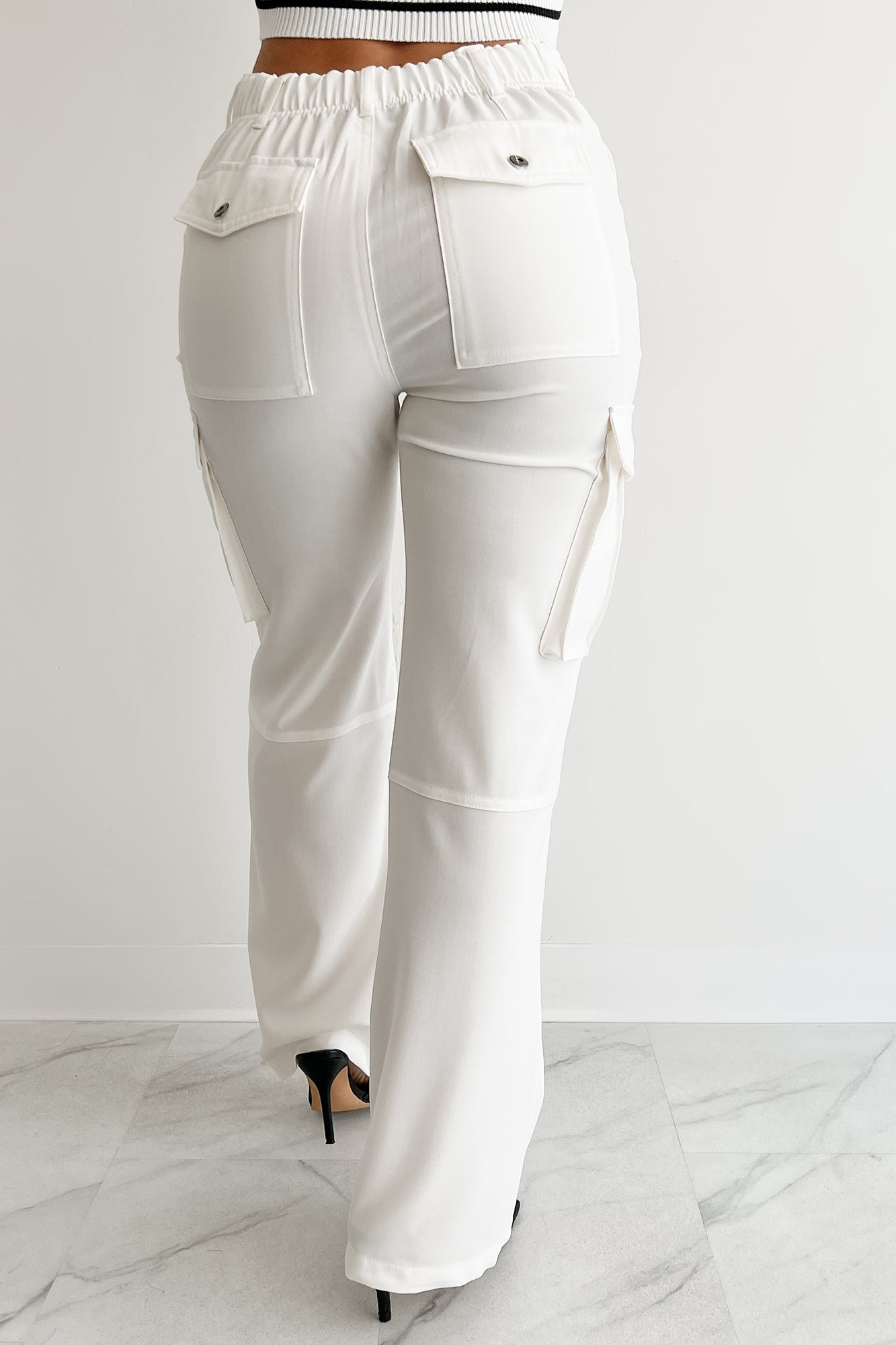 Naturally Stylish High Rise Cargo Pants (White)-The Formal Wear