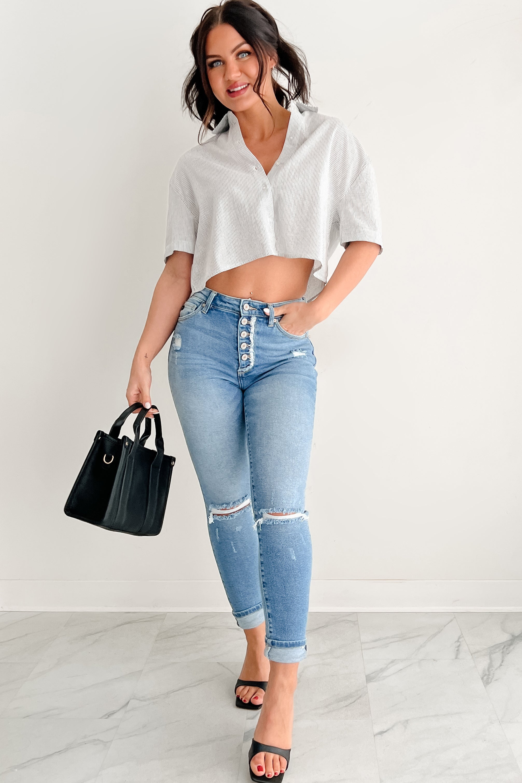 Endless Moods Striped Crop Shirt (White)-The Formal Wear