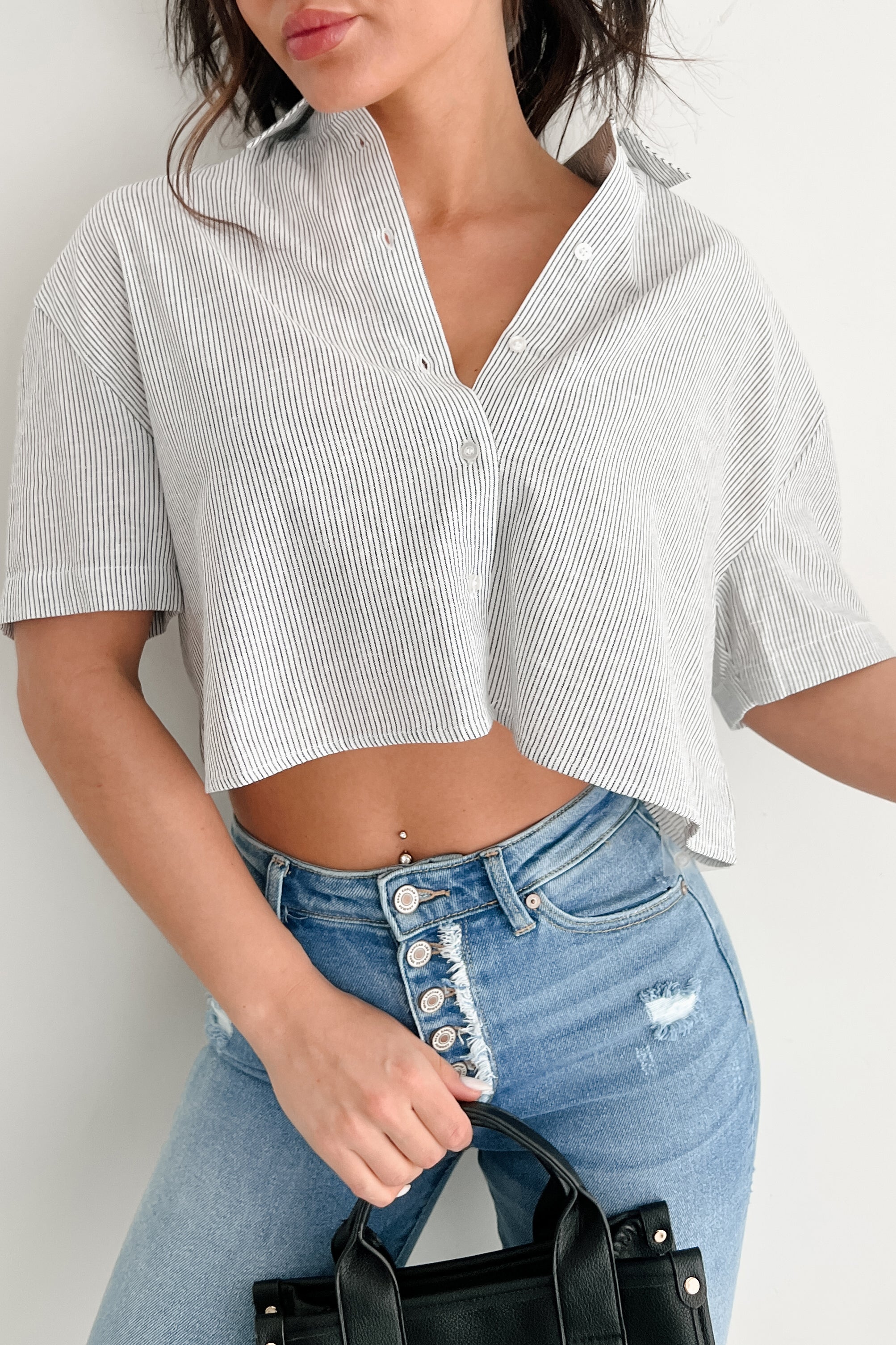 Endless Moods Striped Crop Shirt (White)-The Formal Wear