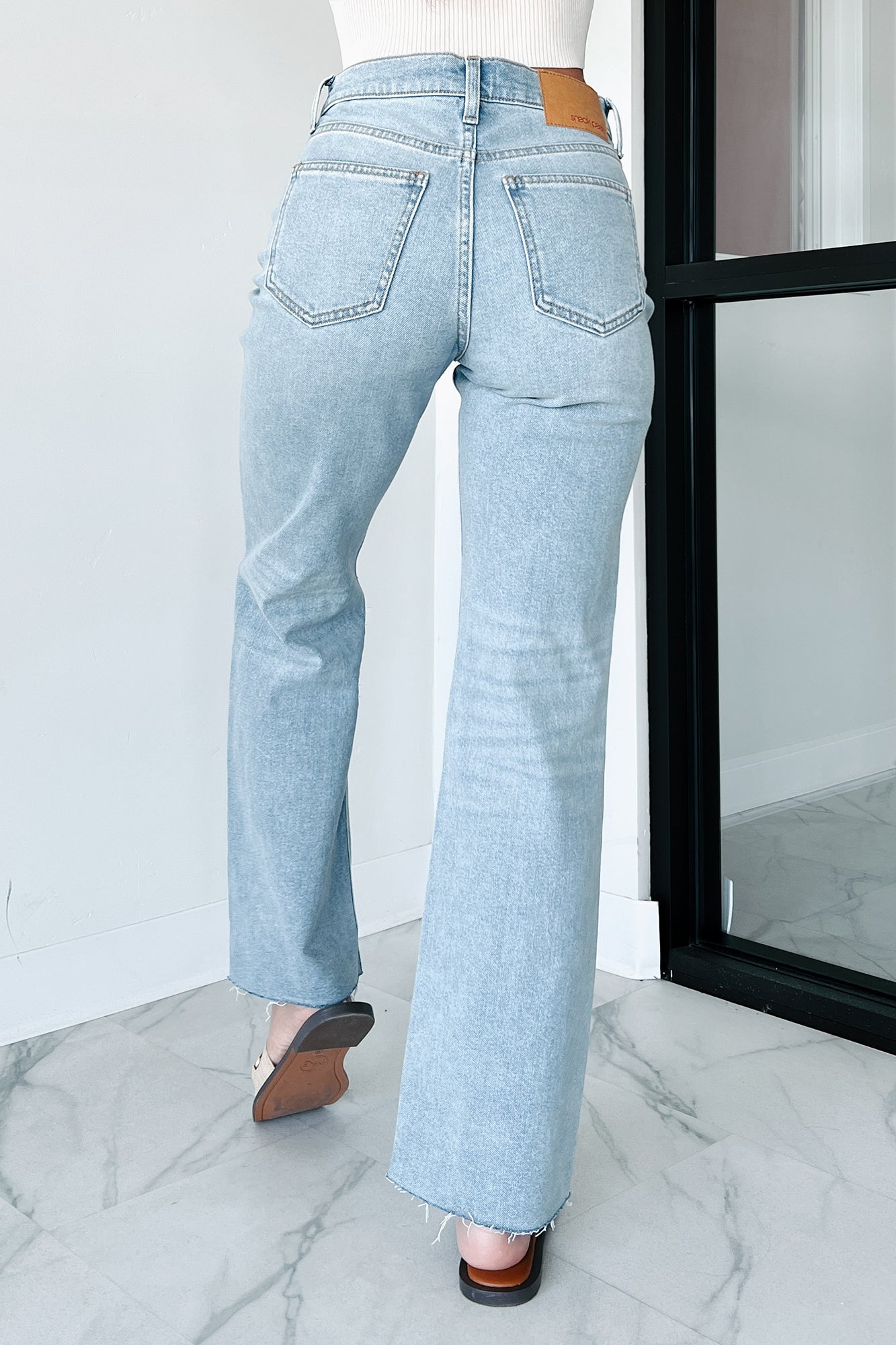 Enid High Rise Distressed Sneak Peek Straight Leg Jeans (Medium Light)-The Formal Wear