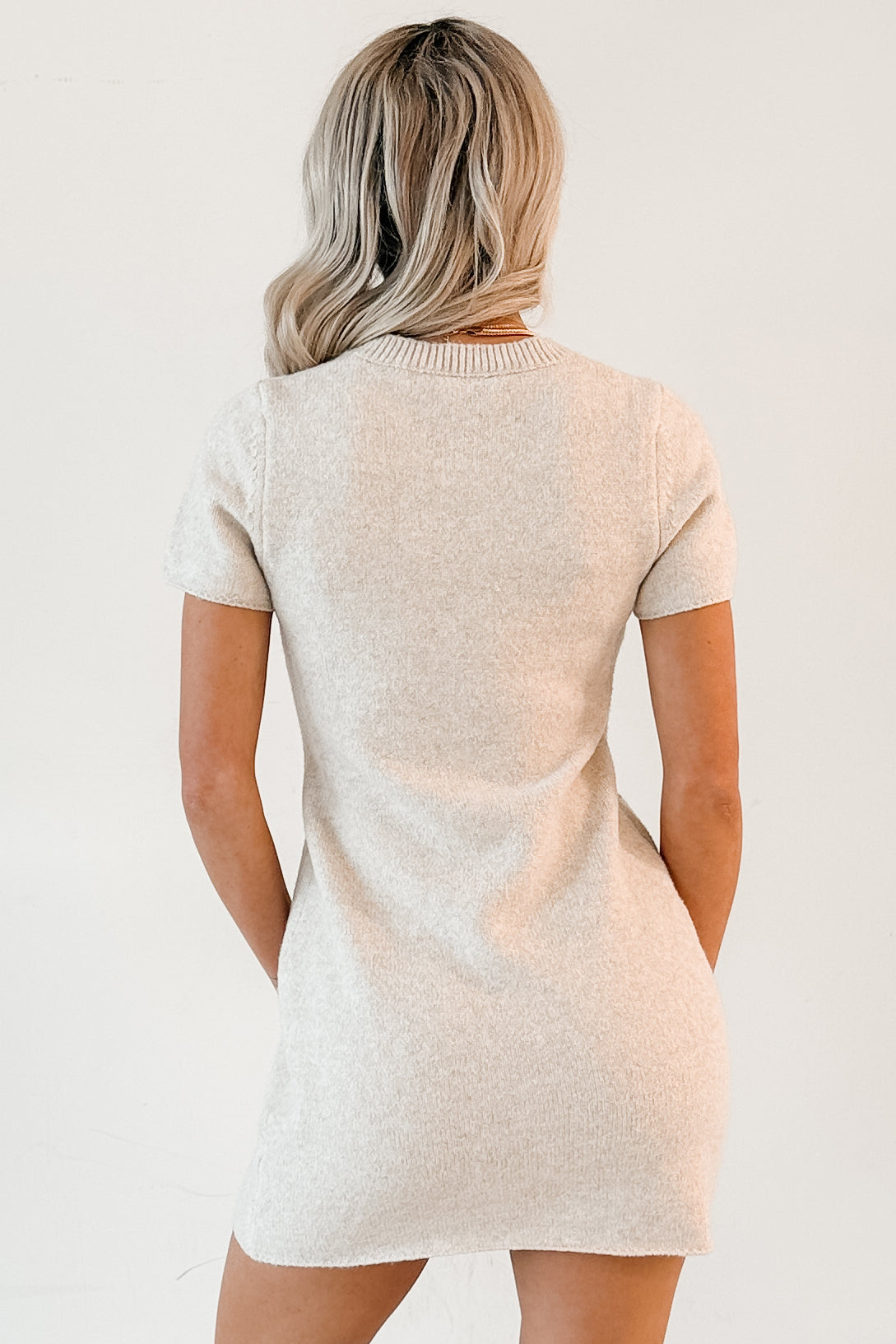 Blanket State Short Sleeve Knit Mini Dress (Oatmeal)-The Formal Wear