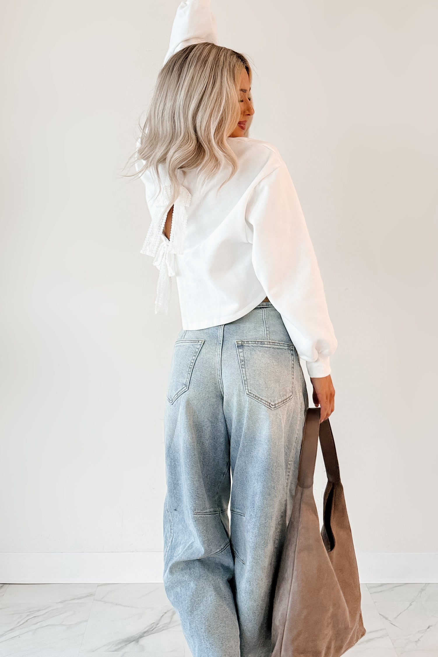 Avielle Papermoon Bow Back Sweatshirt (Ivory)-The Formal Wear