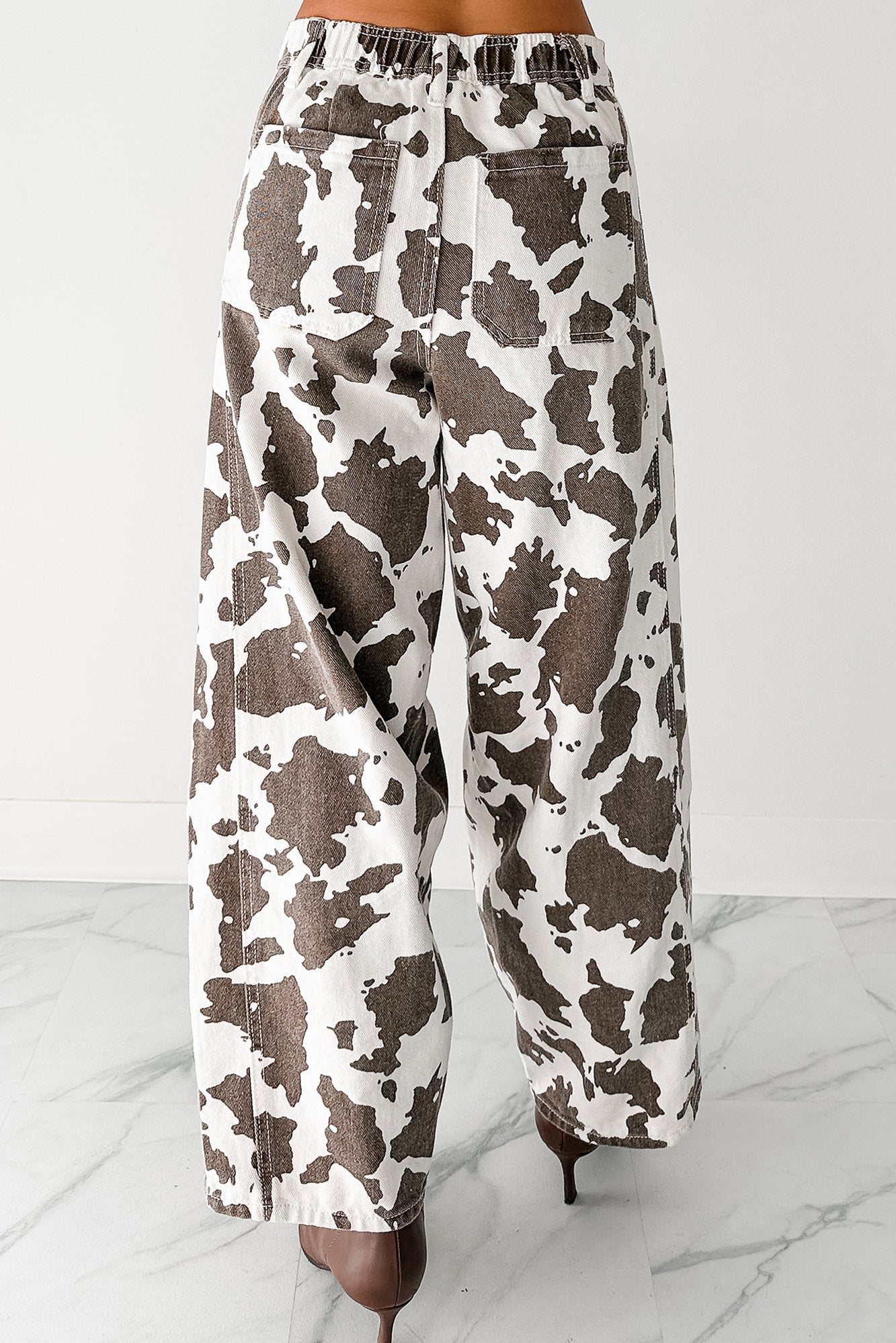Hale Barrel Leg Very J Animal Print Jeans (Choco Cow)-The Formal Wear