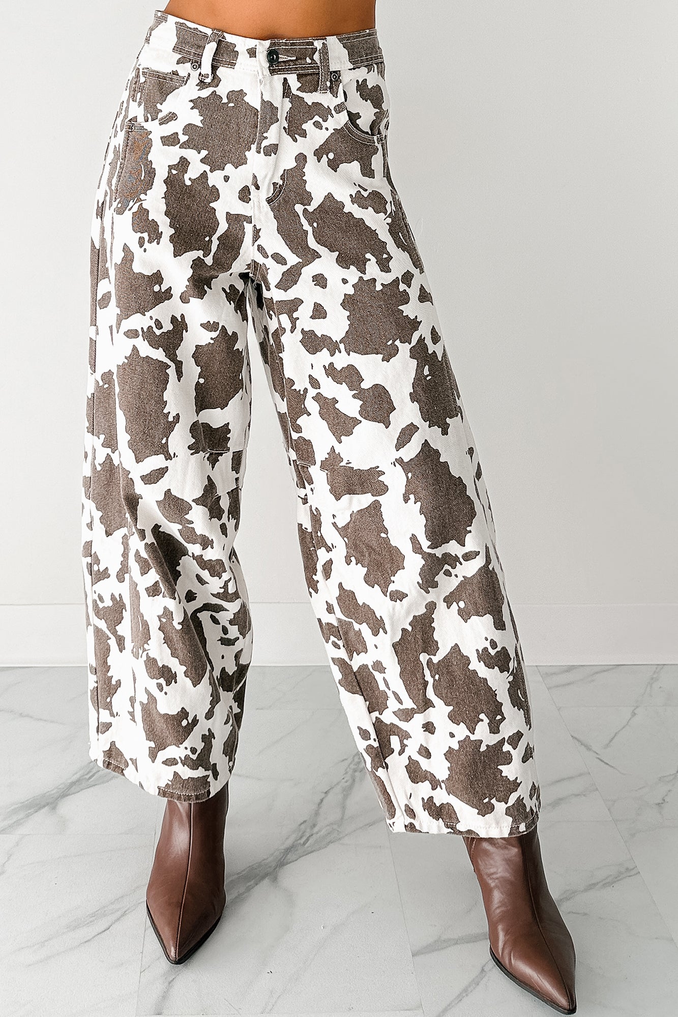 Hale Barrel Leg Very J Animal Print Jeans (Choco Cow)-The Formal Wear