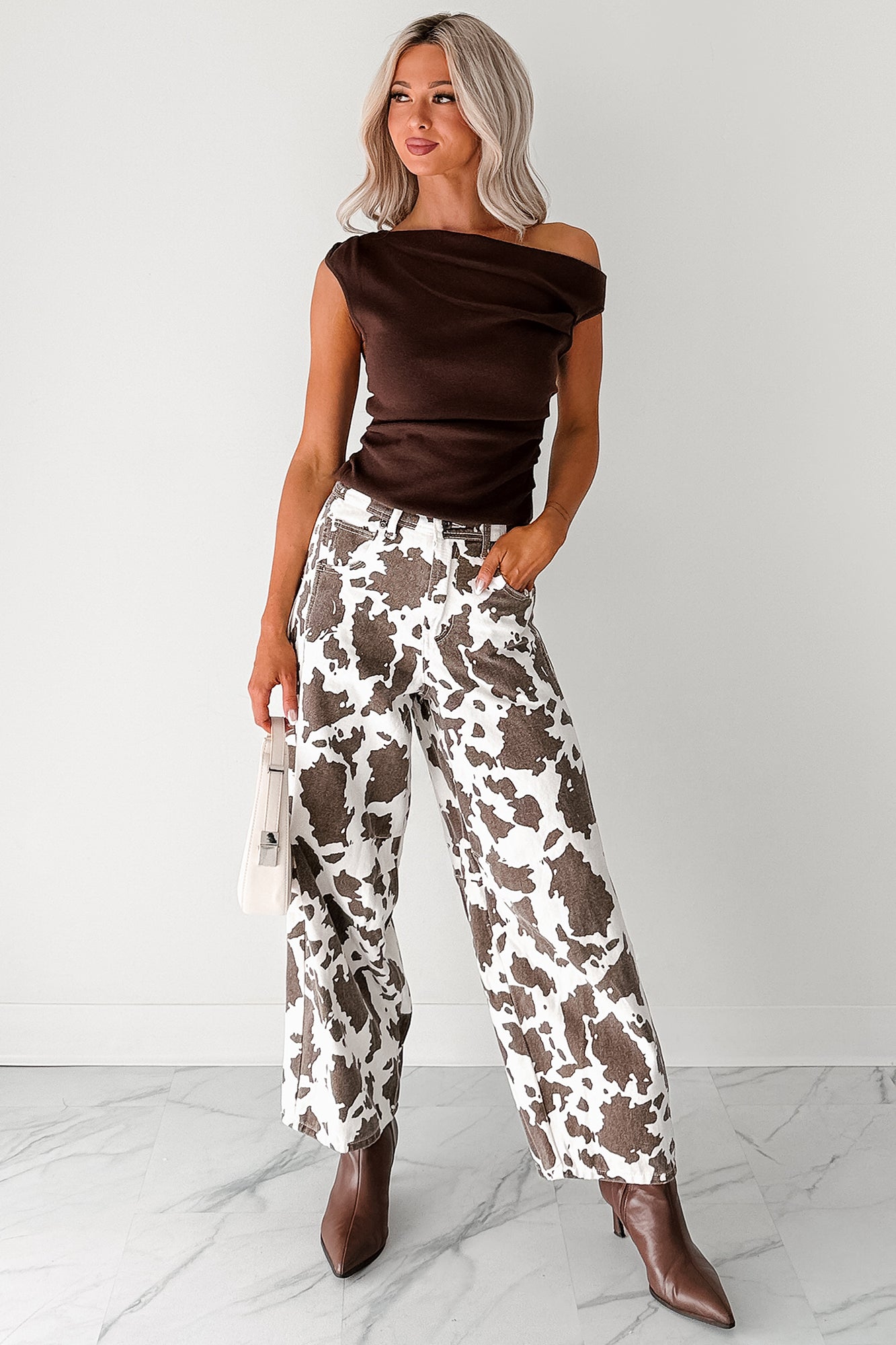 Hale Barrel Leg Very J Animal Print Jeans (Choco Cow)-The Formal Wear