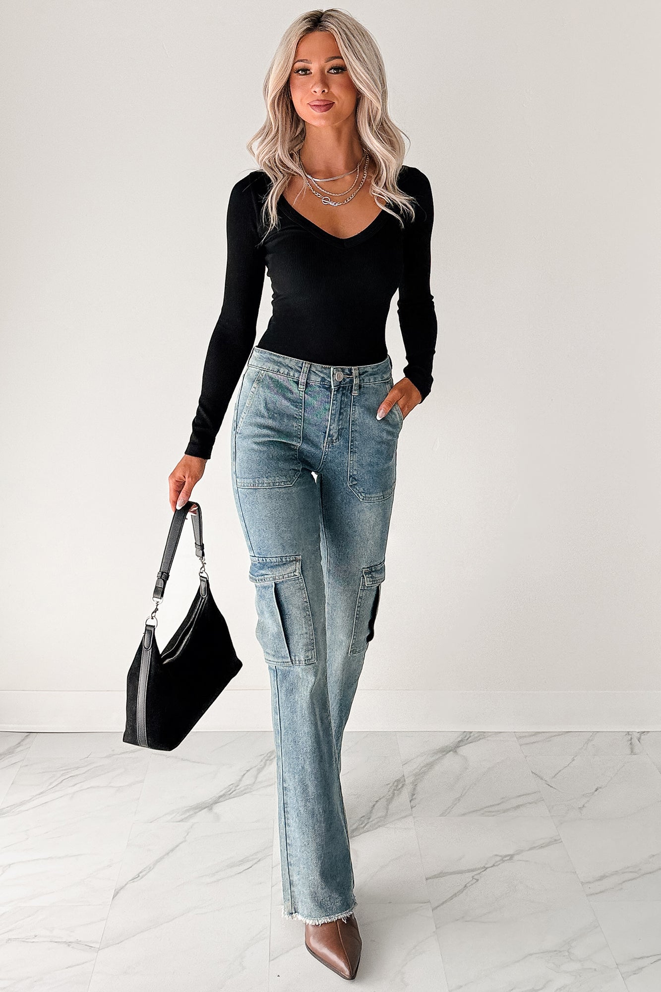 Balanced Days V Neck Ribbed Top (Black)-The Formal Wear