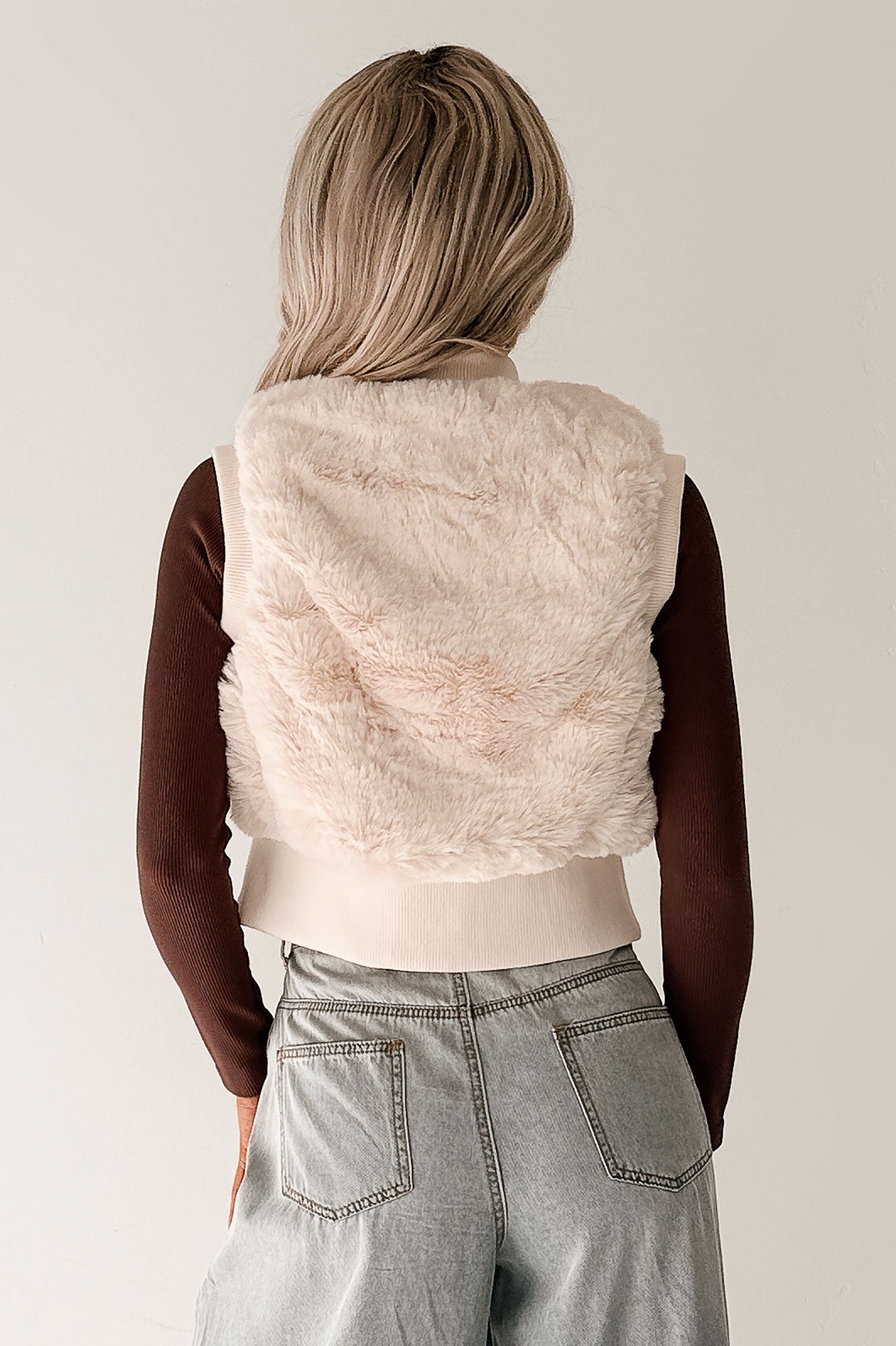 Needing You Near Faux Fur Zip-Up Vest (Cream)-The Formal Wear