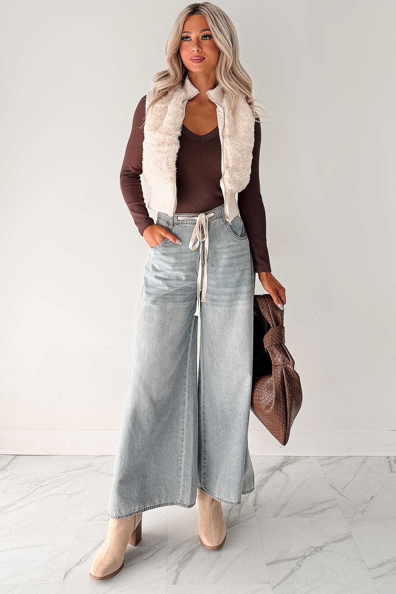 Needing You Near Faux Fur Zip-Up Vest (Cream)-The Formal Wear