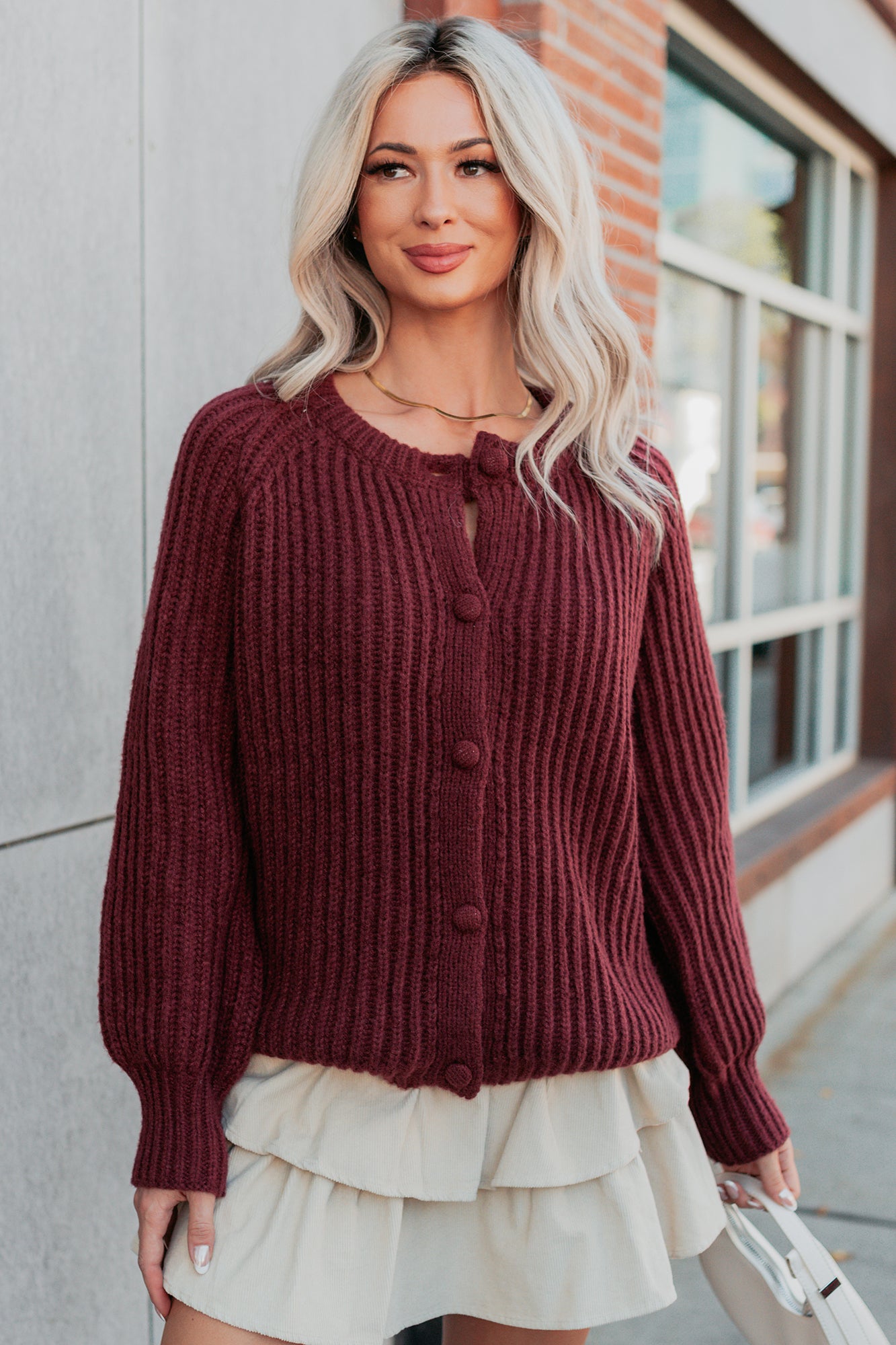 Right Thing Knit Raglan Sleeve Cardigan (Wine)-The Formal Wear
