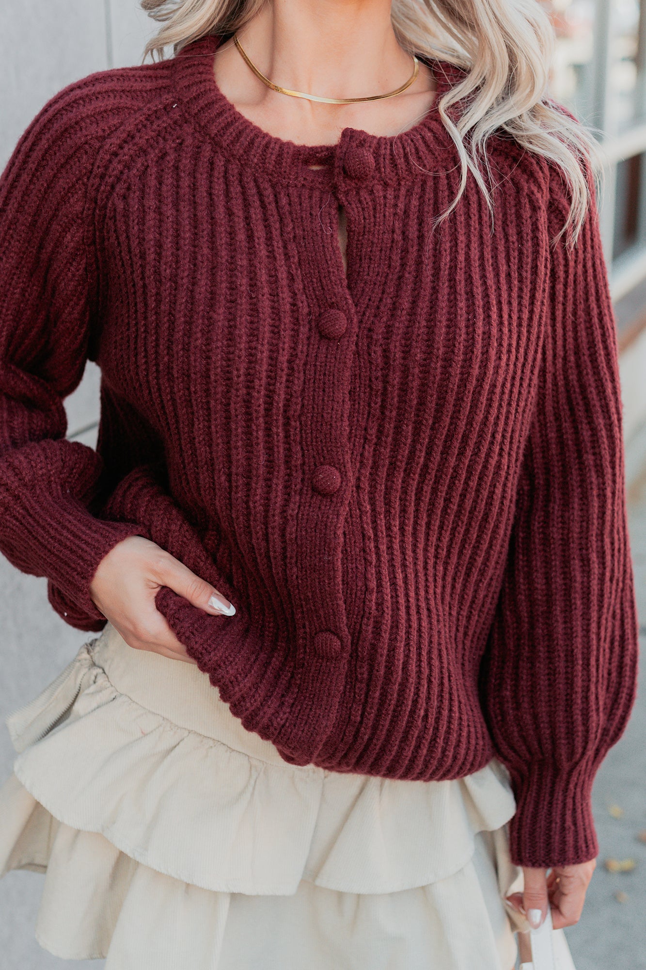 Right Thing Knit Raglan Sleeve Cardigan (Wine)-The Formal Wear