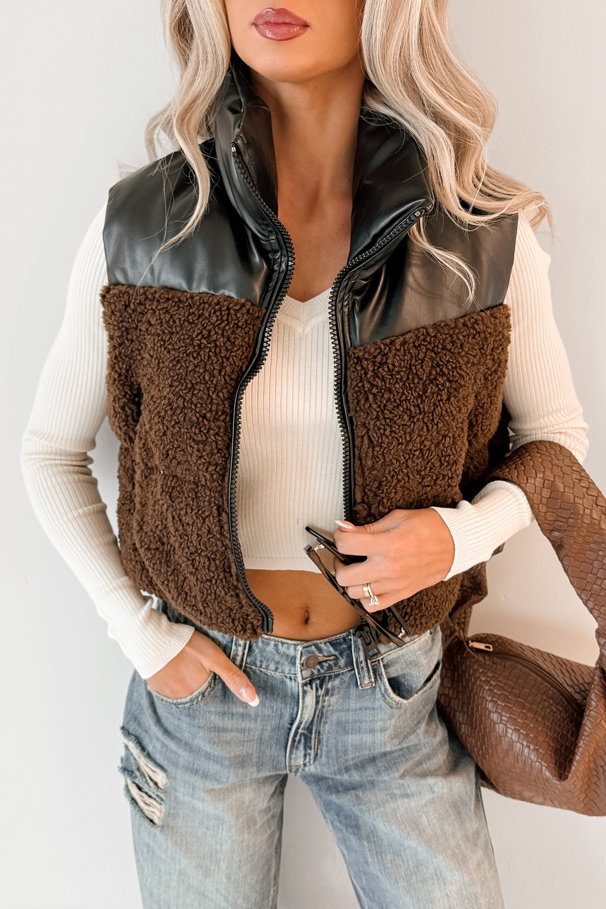 Candle Lit Nights Sherpa Puffer Vest (Brown)-The Formal Wear