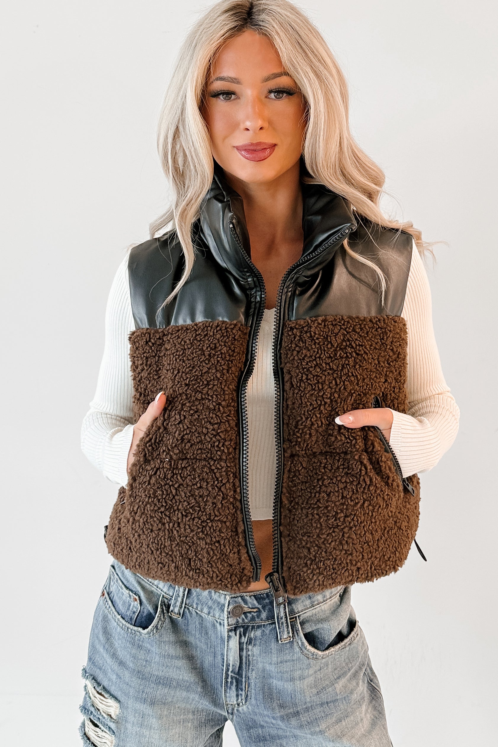 Candle Lit Nights Sherpa Puffer Vest (Brown)-The Formal Wear