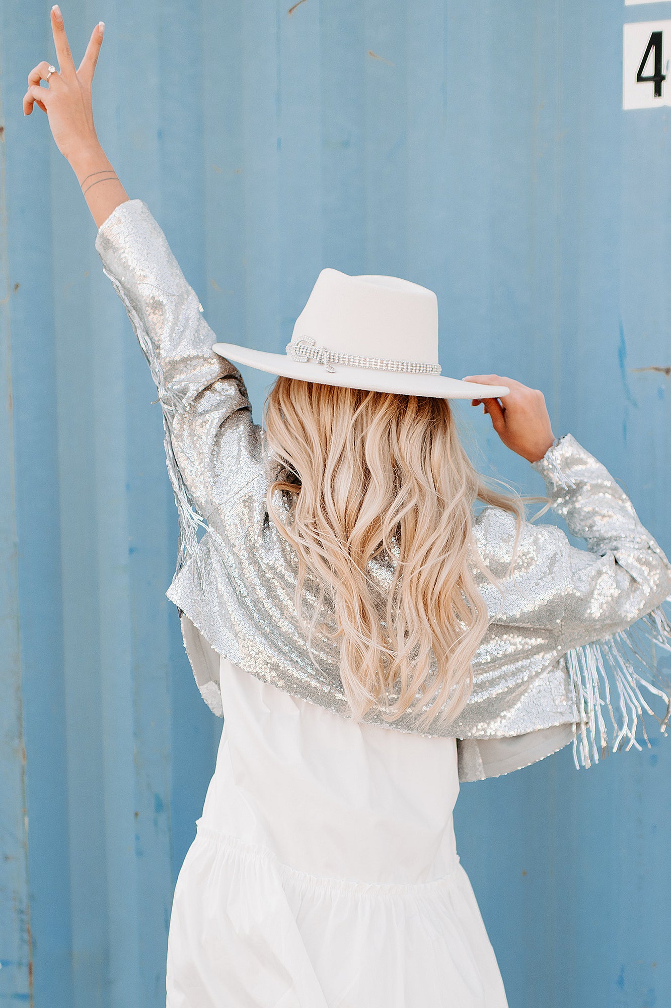 Rodeo Diva Sequin Fringe Cropped Jacket (Silver)-The Formal Wear