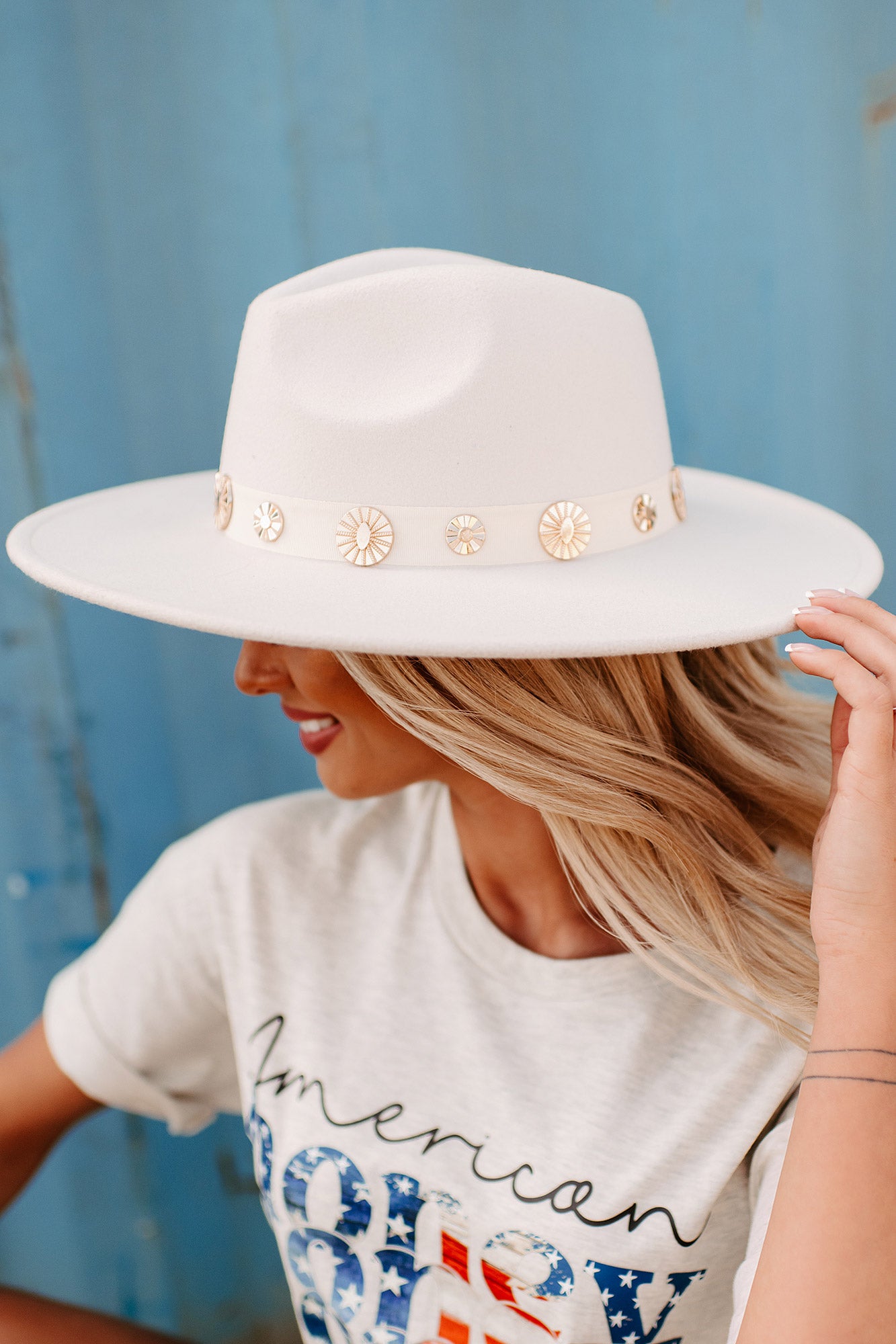 At A Crossroads Coin Disc Wide Brim Hat (Ivory)-The Formal Wear