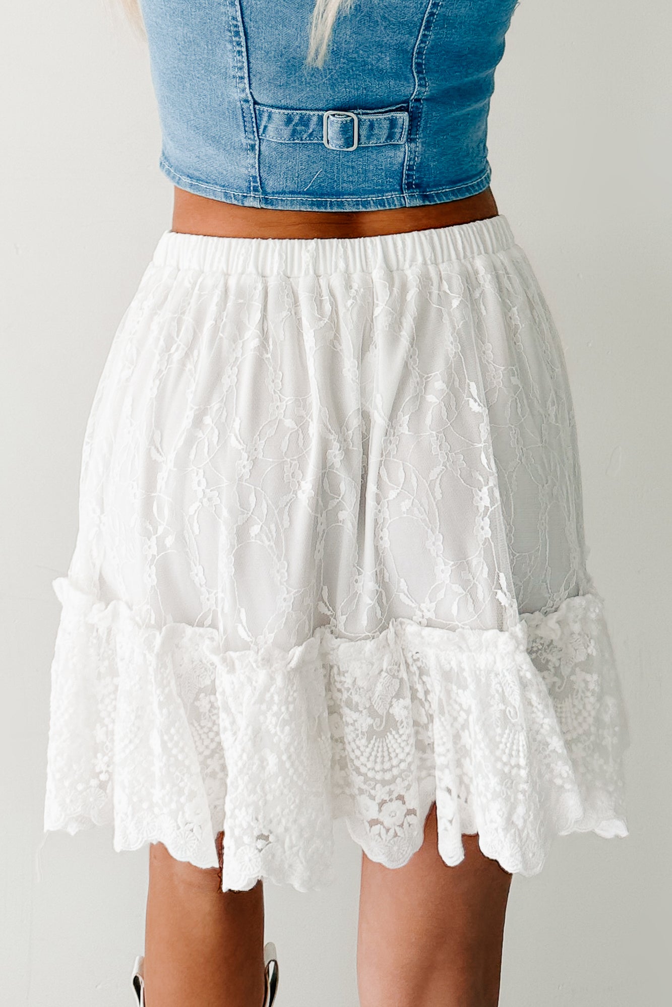 Petals Please Floral Lace Mini Skirt (Ivory)-The Formal Wear