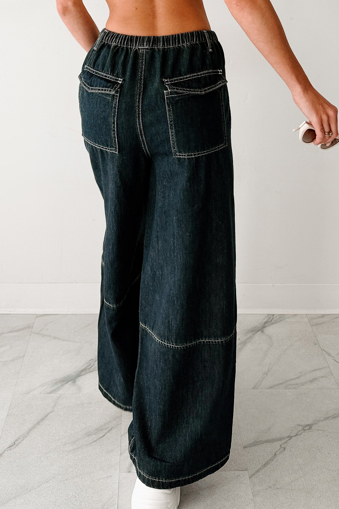 Chill Energy Wide Leg Drawstring Pants (Grey Denim)-The Formal Wear