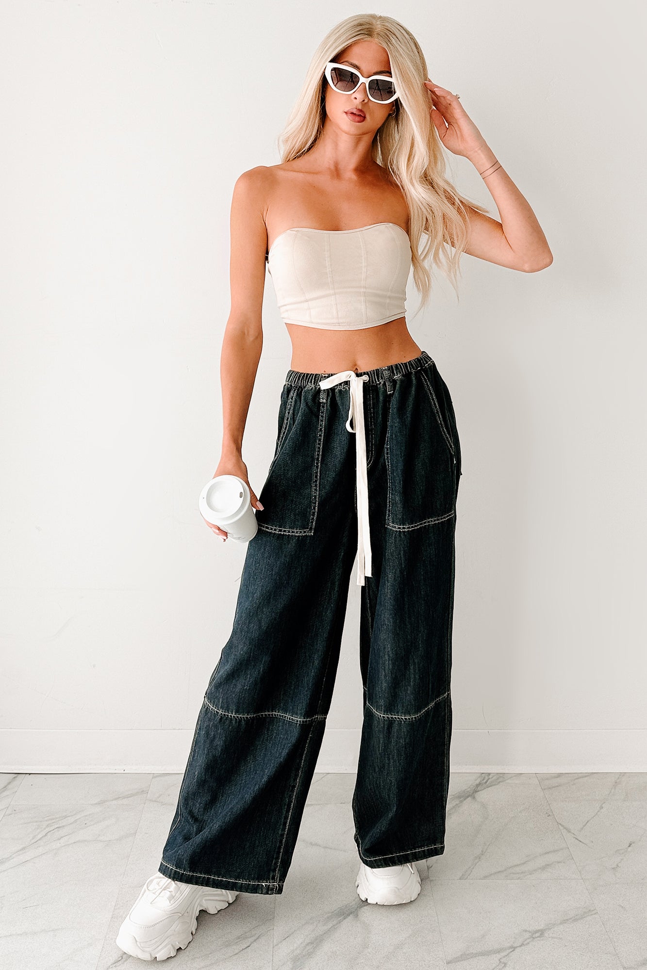 Chill Energy Wide Leg Drawstring Pants (Grey Denim)-The Formal Wear