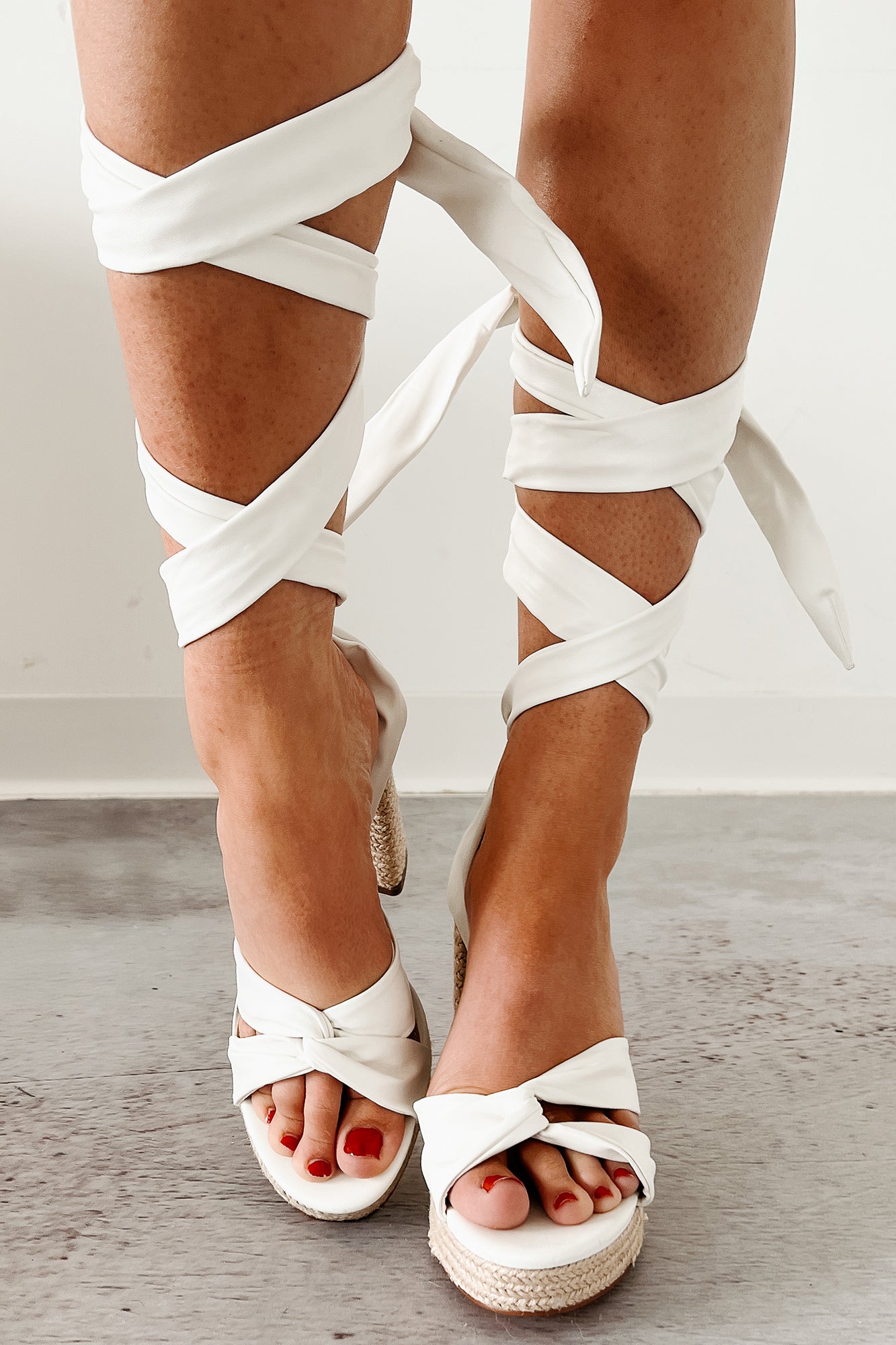 Slay Season Wrap Tie Espadrille Platform Heels (White)-The Formal Wear