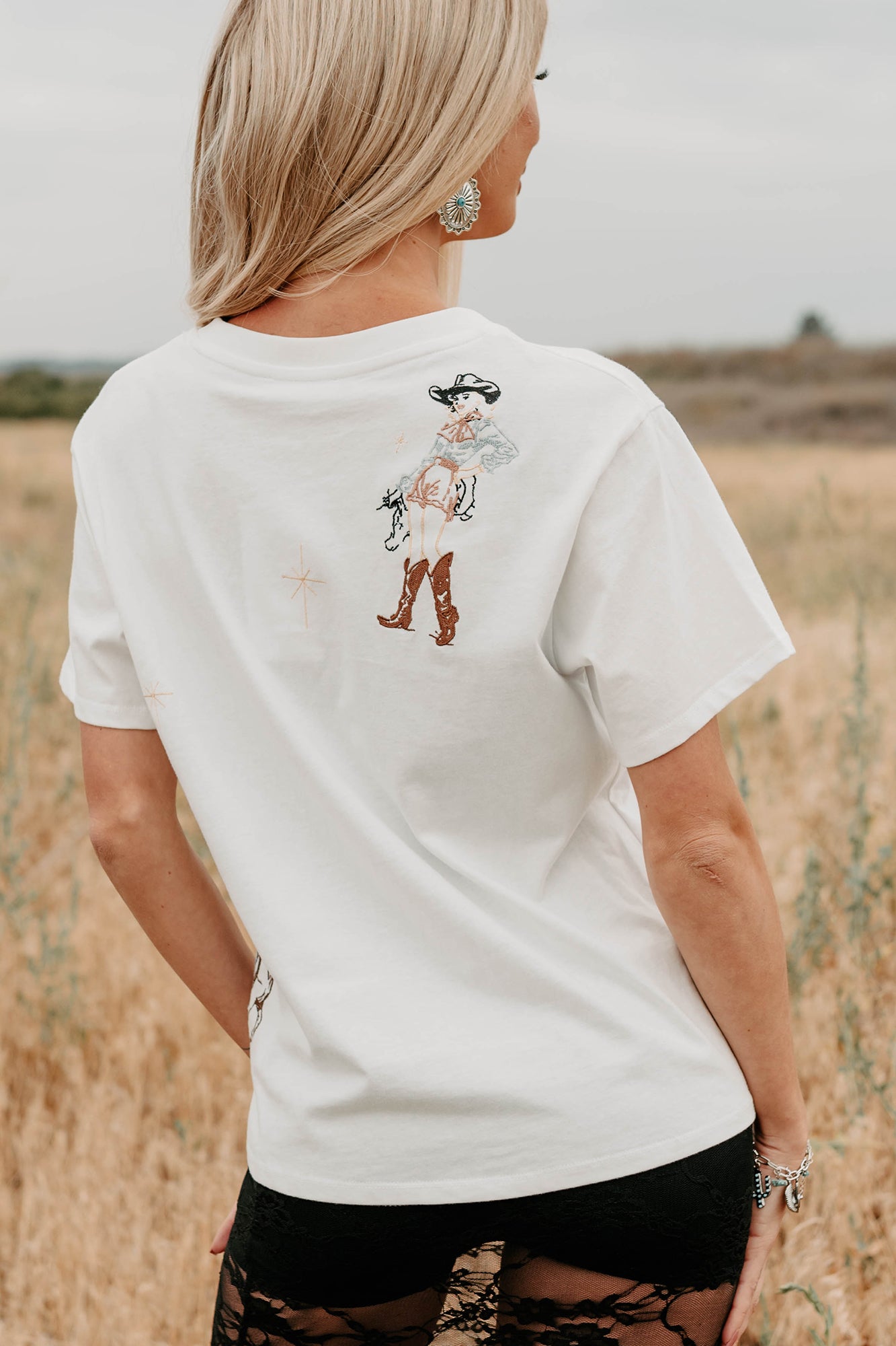 Southern Skies Embroidered Graphic Tee (Off White)-The Formal Wear