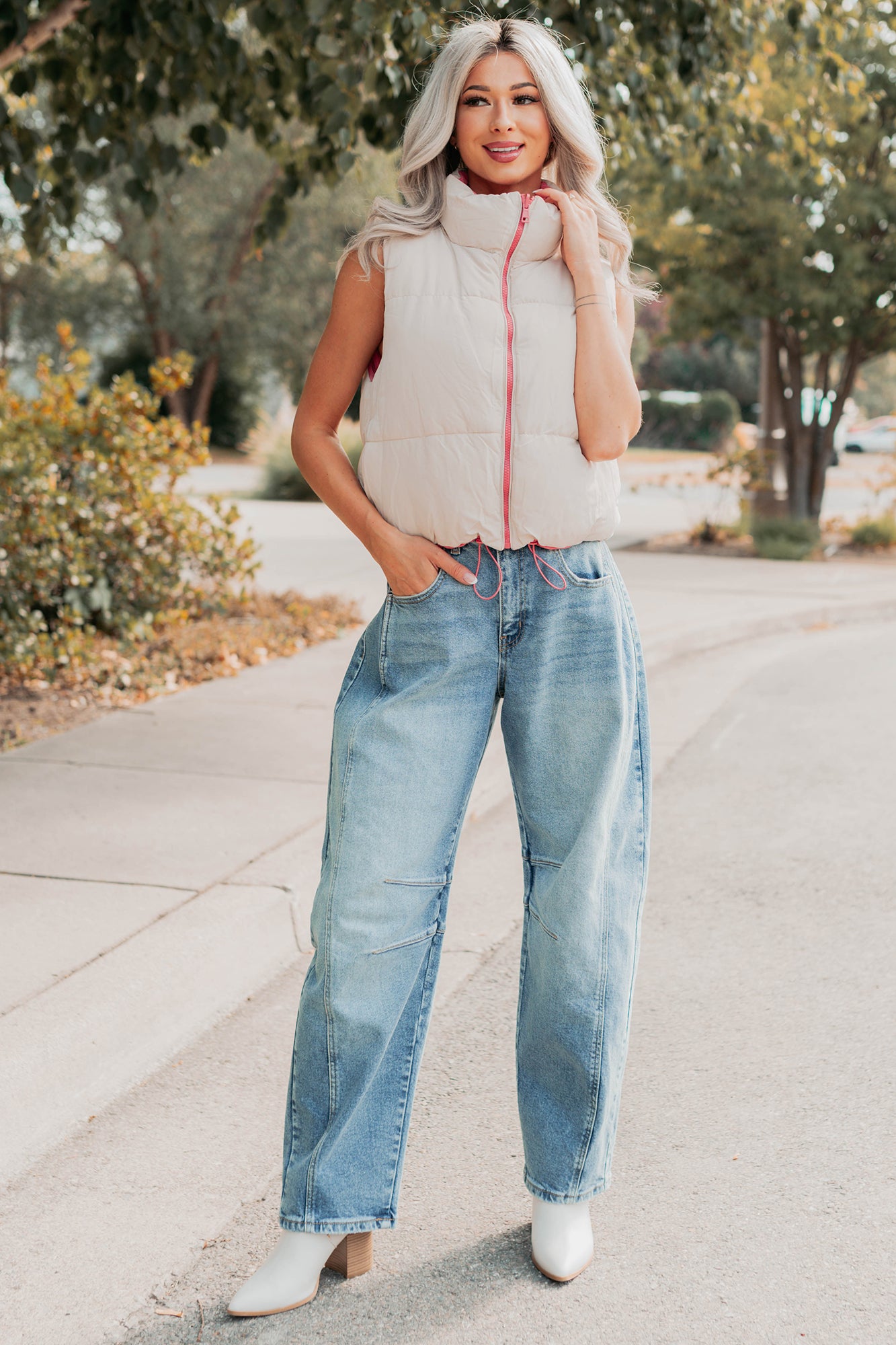 On The Reverse Side Reversible Puffer Vest (Hibiscus/Beige)-The Formal Wear