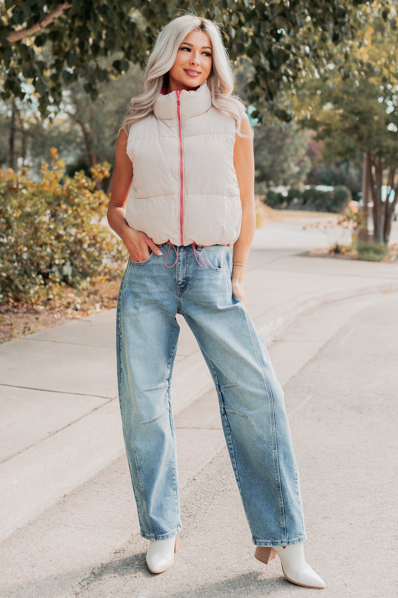 On The Reverse Side Reversible Puffer Vest (Hibiscus/Beige)-The Formal Wear