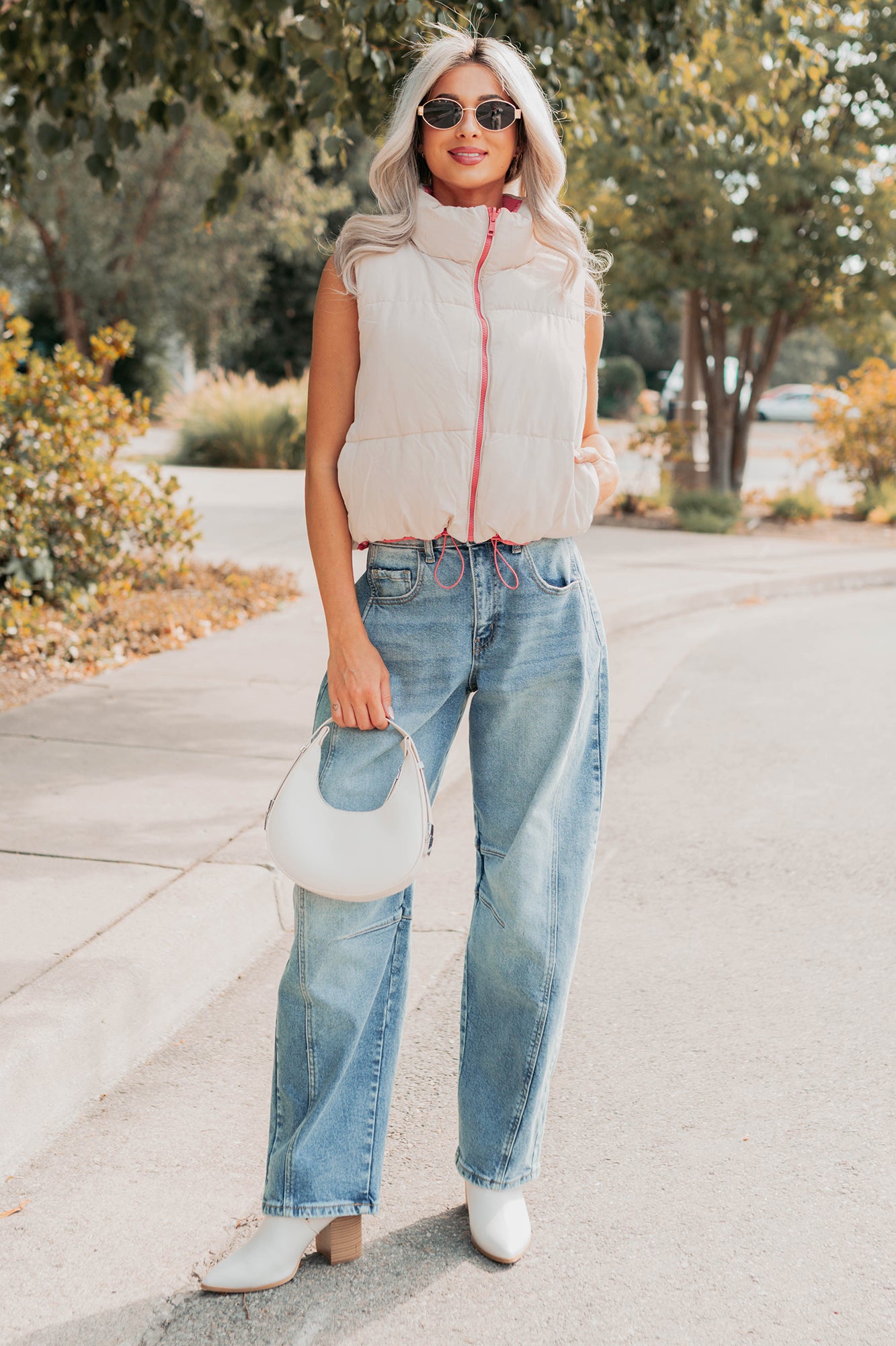 On The Reverse Side Reversible Puffer Vest (Hibiscus/Beige)-The Formal Wear