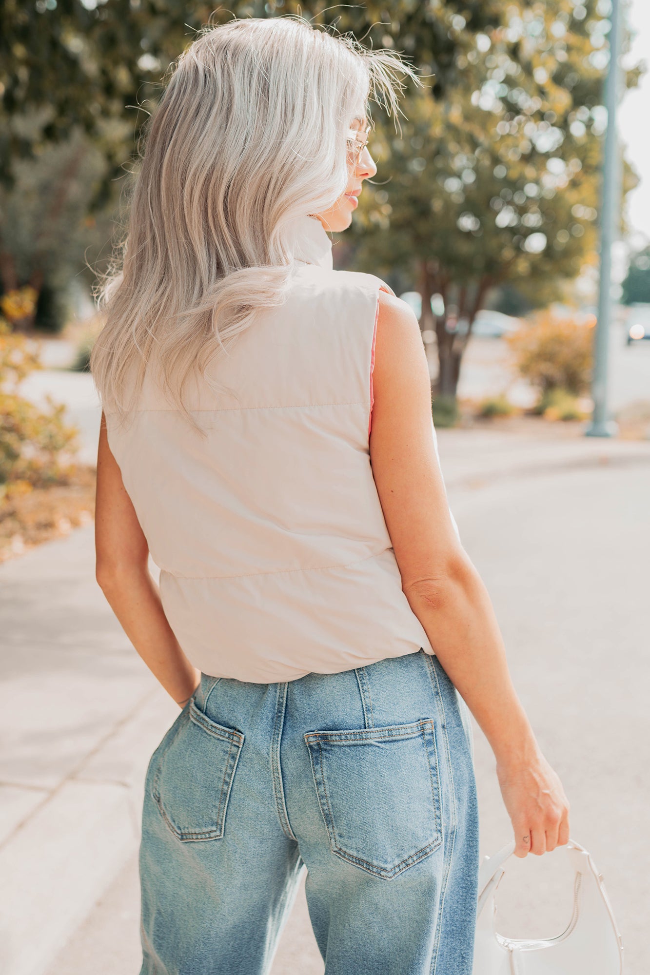 On The Reverse Side Reversible Puffer Vest (Hibiscus/Beige)-The Formal Wear