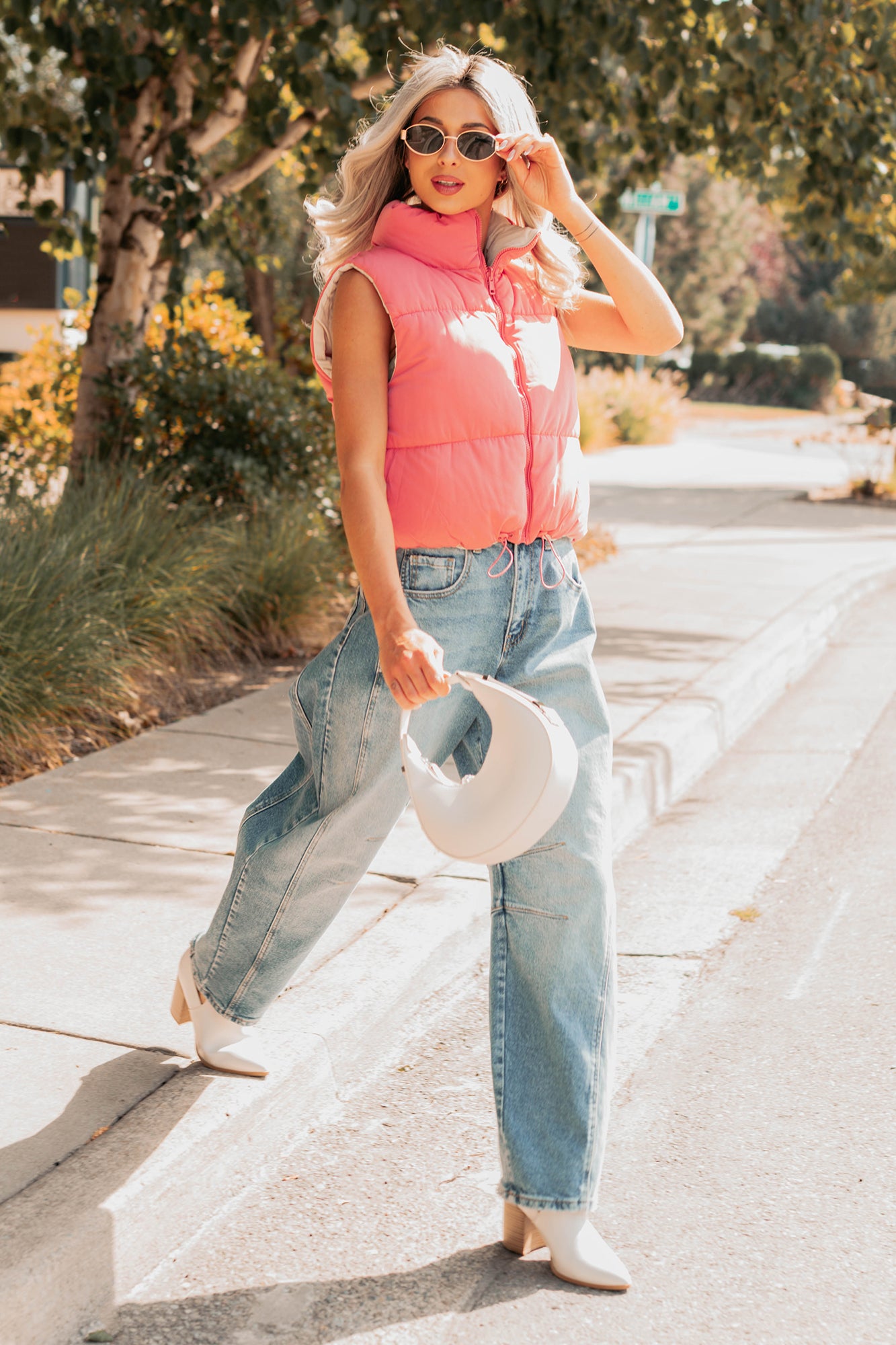 On The Reverse Side Reversible Puffer Vest (Hibiscus/Beige)-The Formal Wear