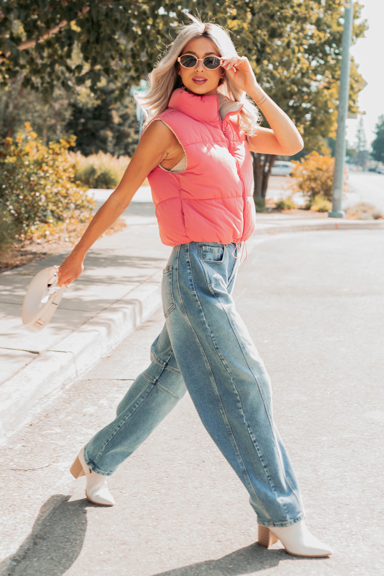 On The Reverse Side Reversible Puffer Vest (Hibiscus/Beige)-The Formal Wear