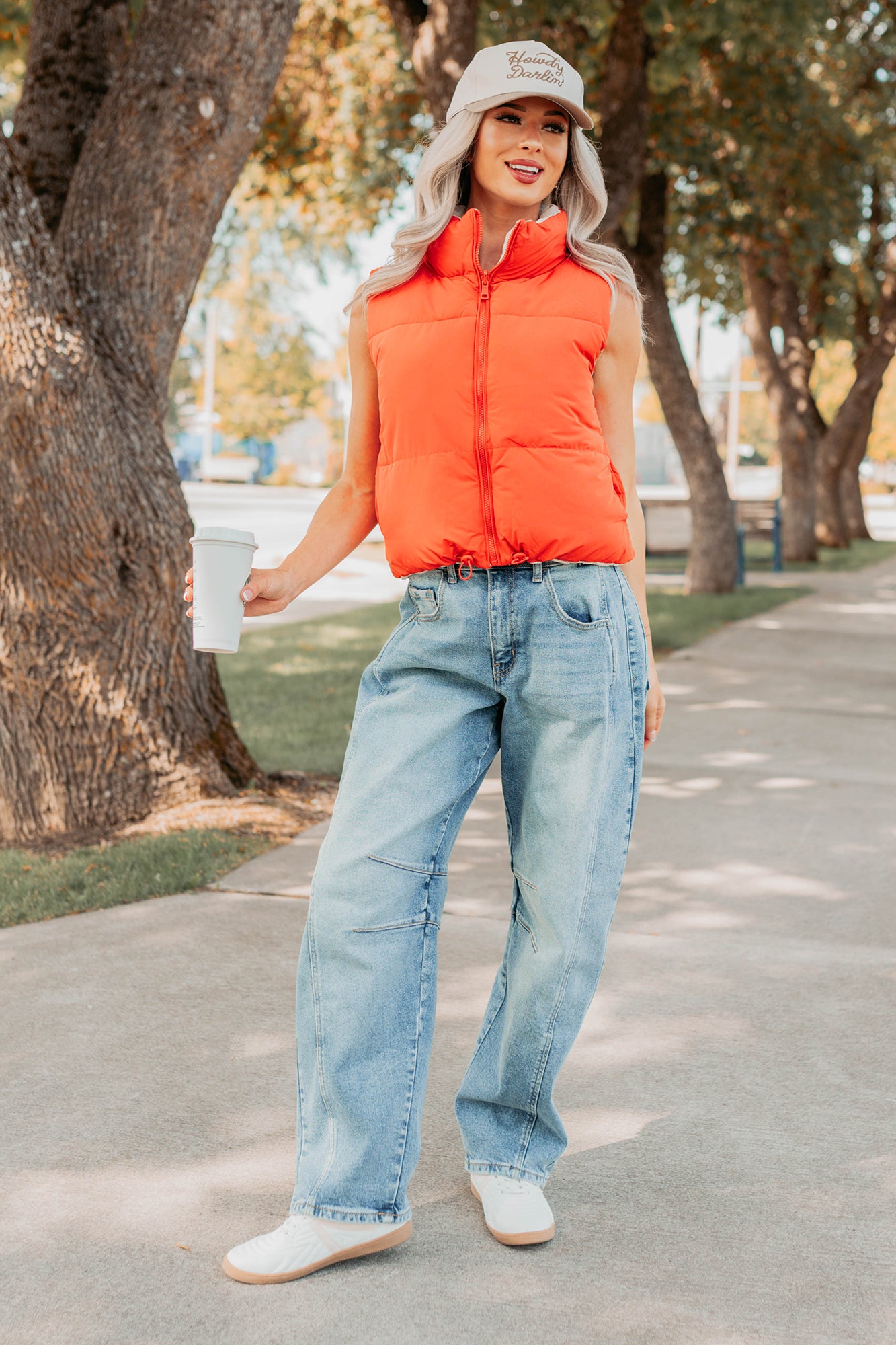 On The Reverse Side Reversible Puffer Vest (Tomato/Beige)-The Formal Wear