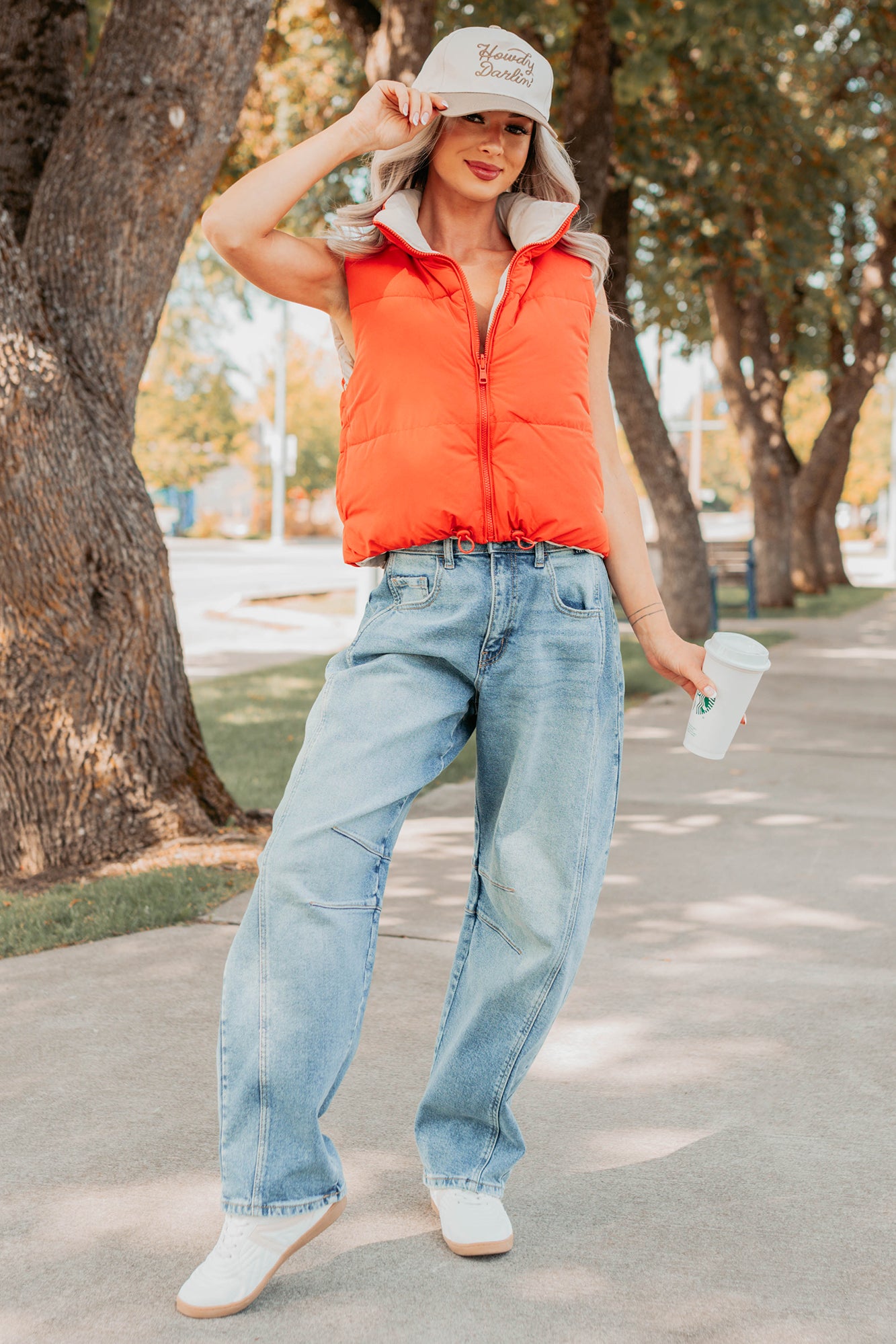 On The Reverse Side Reversible Puffer Vest (Tomato/Beige)-The Formal Wear