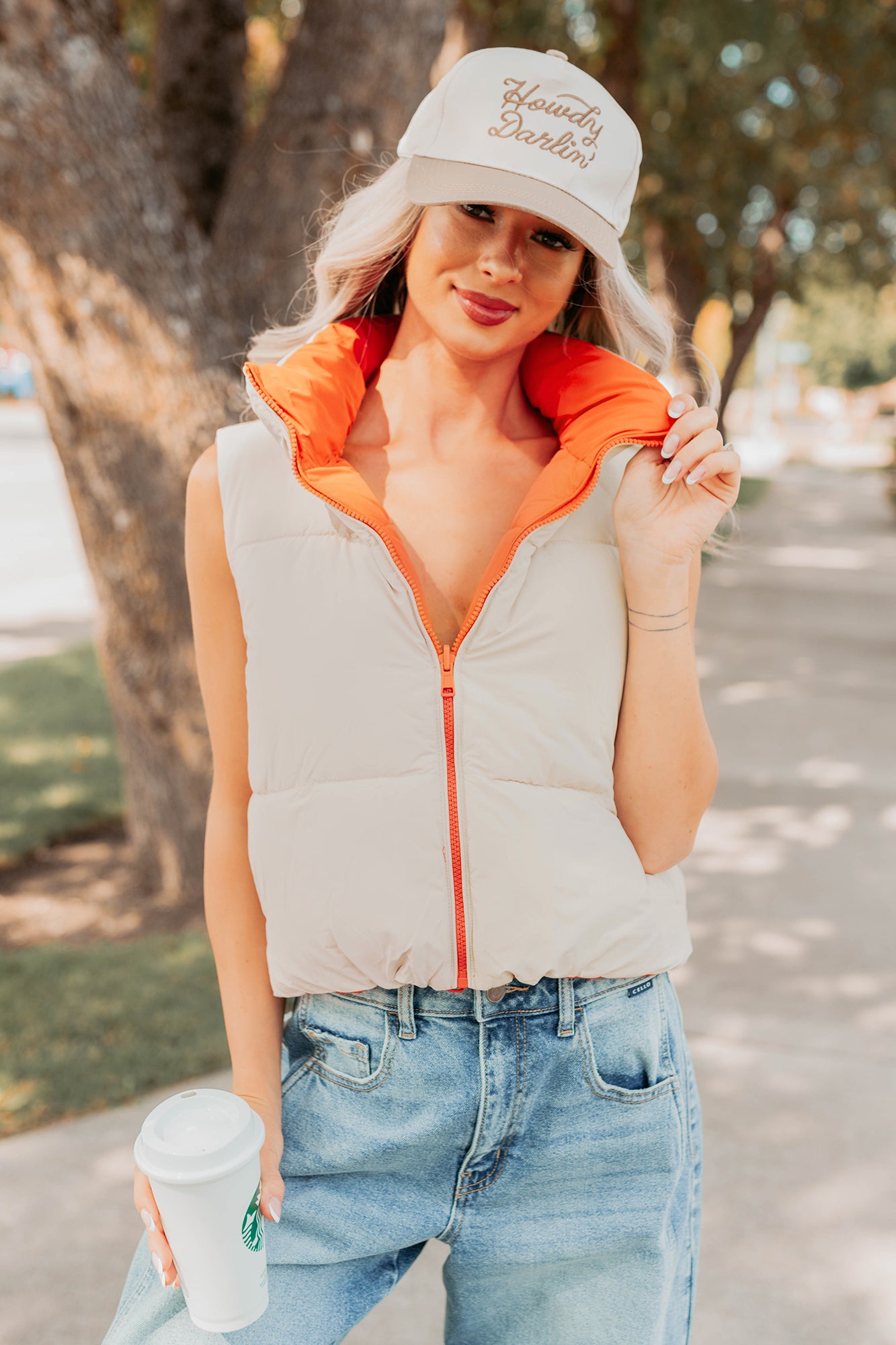 On The Reverse Side Reversible Puffer Vest (Tomato/Beige)-The Formal Wear