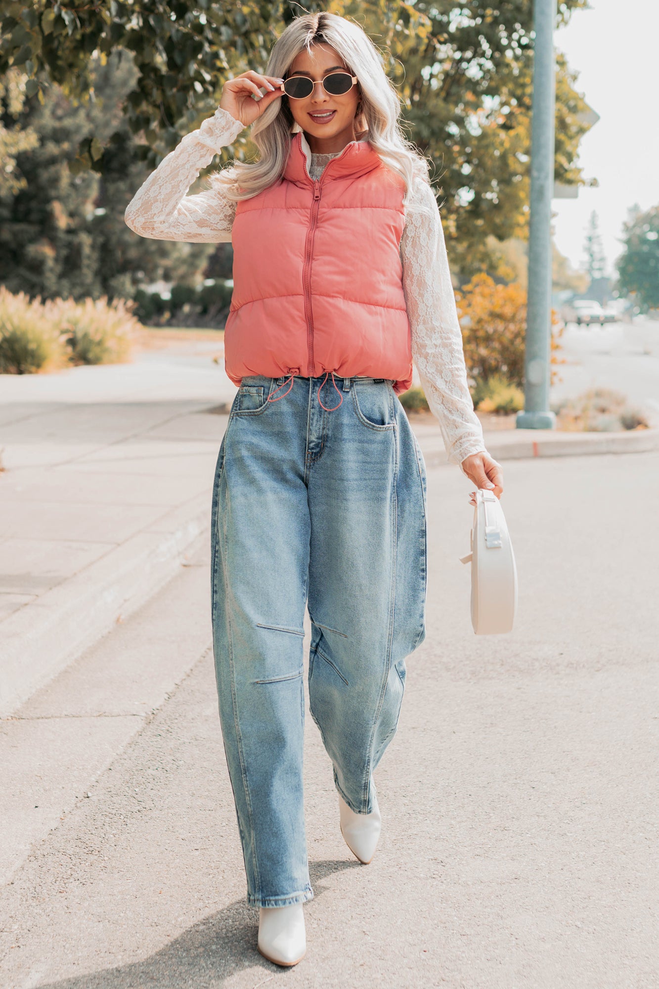 On The Reverse Side Reversible Puffer Vest (Hibiscus/Beige)-The Formal Wear