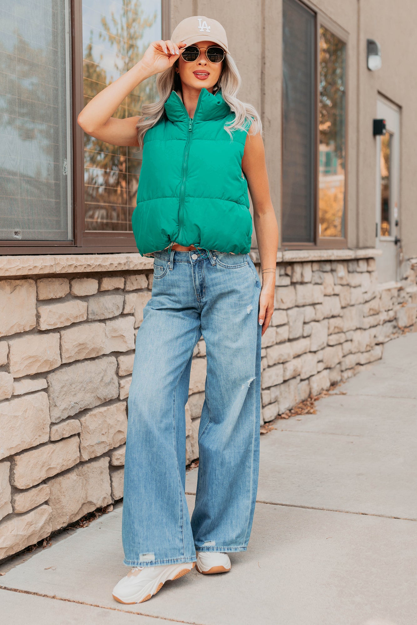 On The Reverse Side Reversible Puffer Vest (Green/Beige)-The Formal Wear
