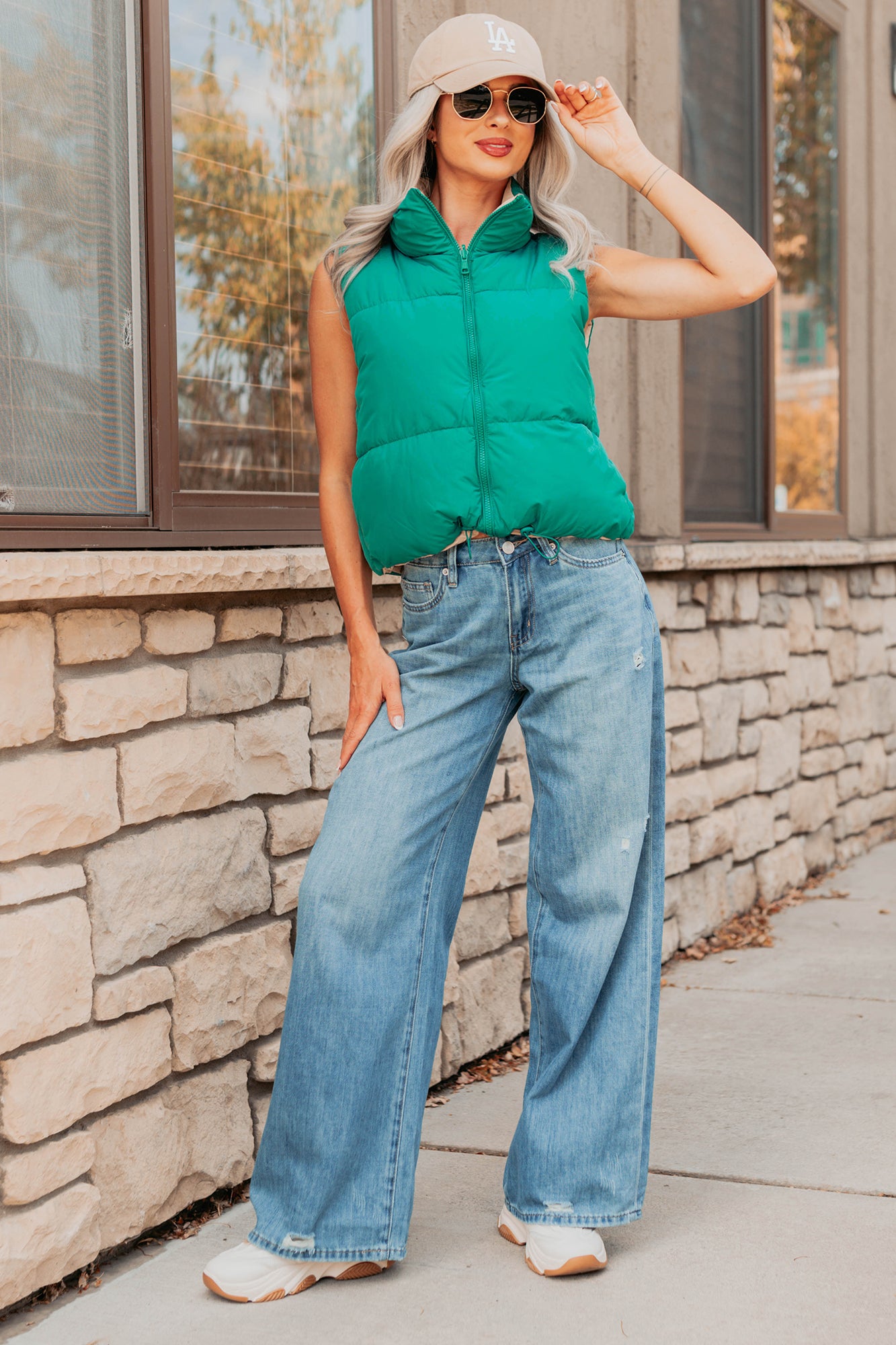 On The Reverse Side Reversible Puffer Vest (Green/Beige)-The Formal Wear