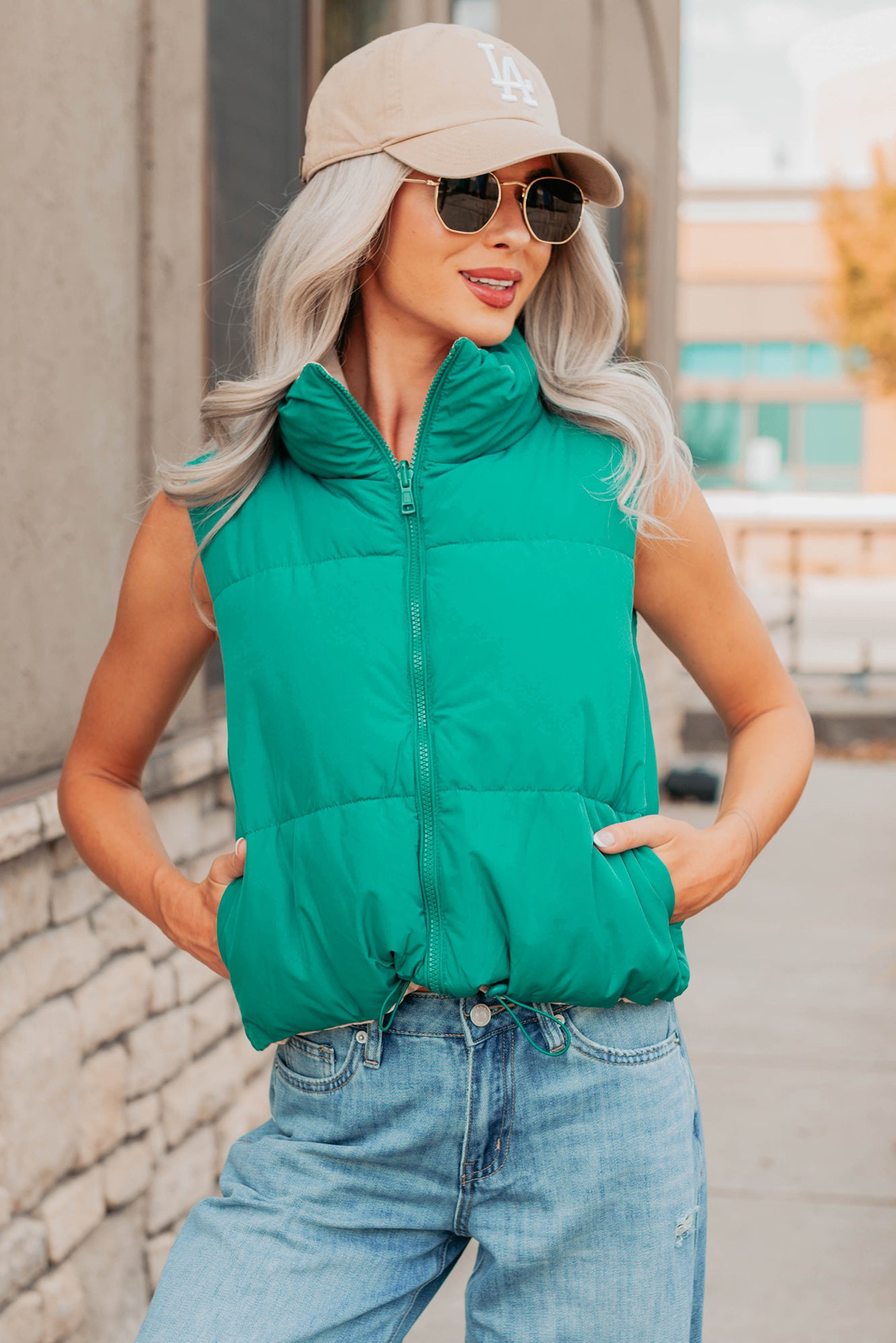 On The Reverse Side Reversible Puffer Vest (Green/Beige)-The Formal Wear