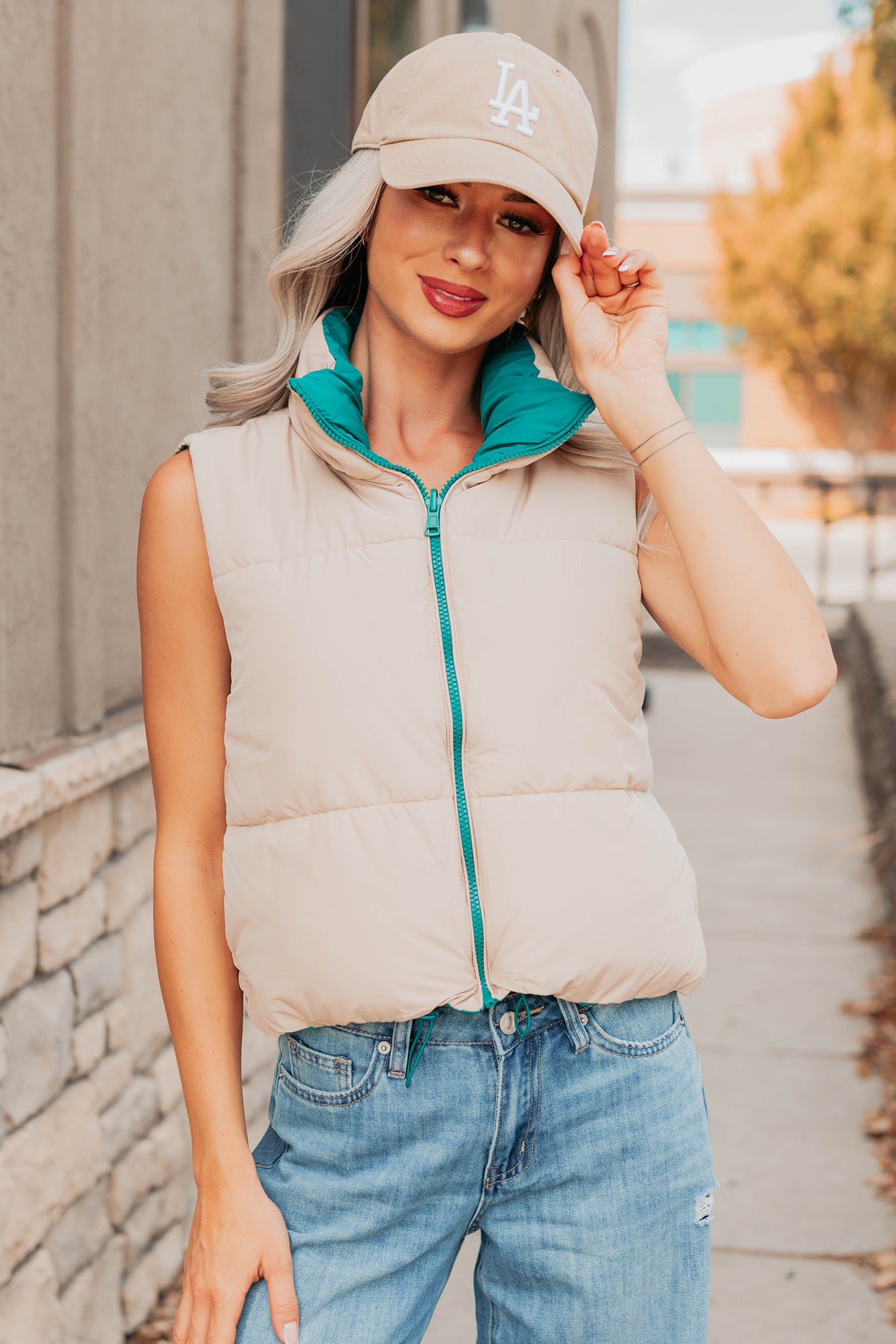 On The Reverse Side Reversible Puffer Vest (Green/Beige)-The Formal Wear