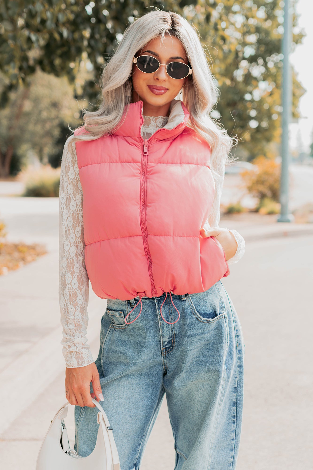 On The Reverse Side Reversible Puffer Vest (Hibiscus/Beige)-The Formal Wear