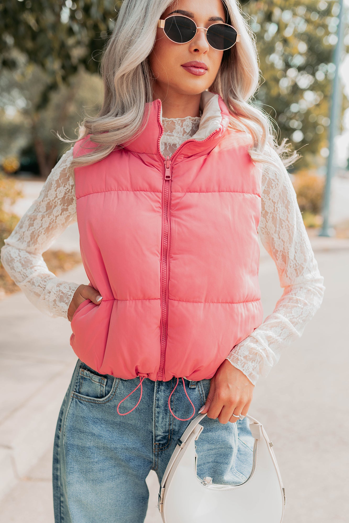 On The Reverse Side Reversible Puffer Vest (Hibiscus/Beige)-The Formal Wear