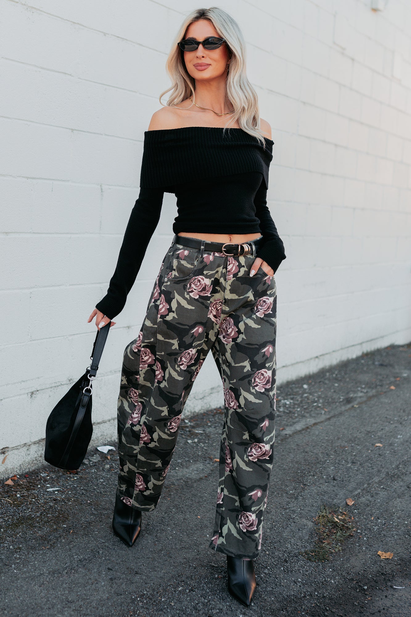 Cover Me In Roses Floral Barrel Jeans (Camo)-The Formal Wear