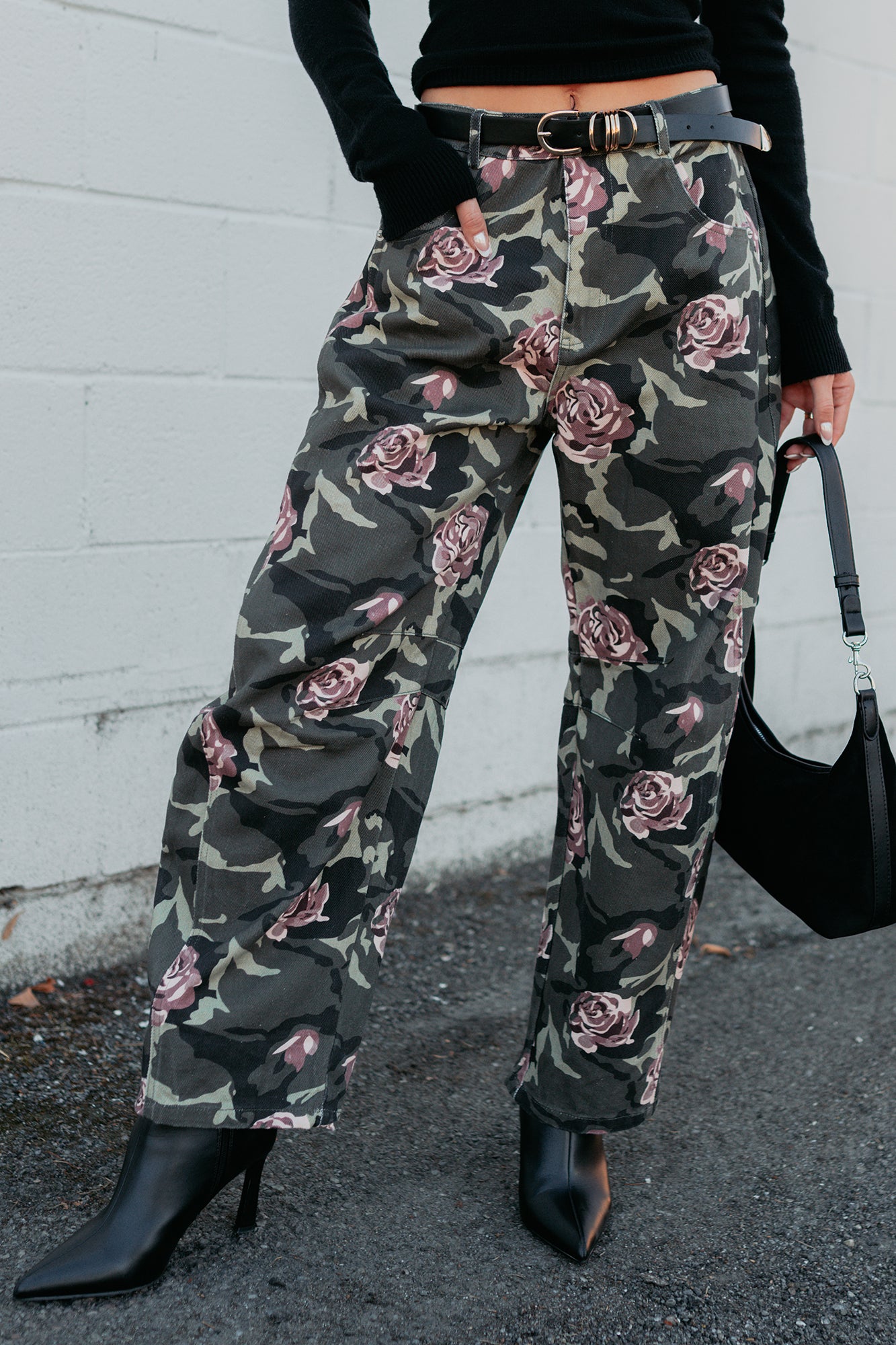Cover Me In Roses Floral Barrel Jeans (Camo)-The Formal Wear