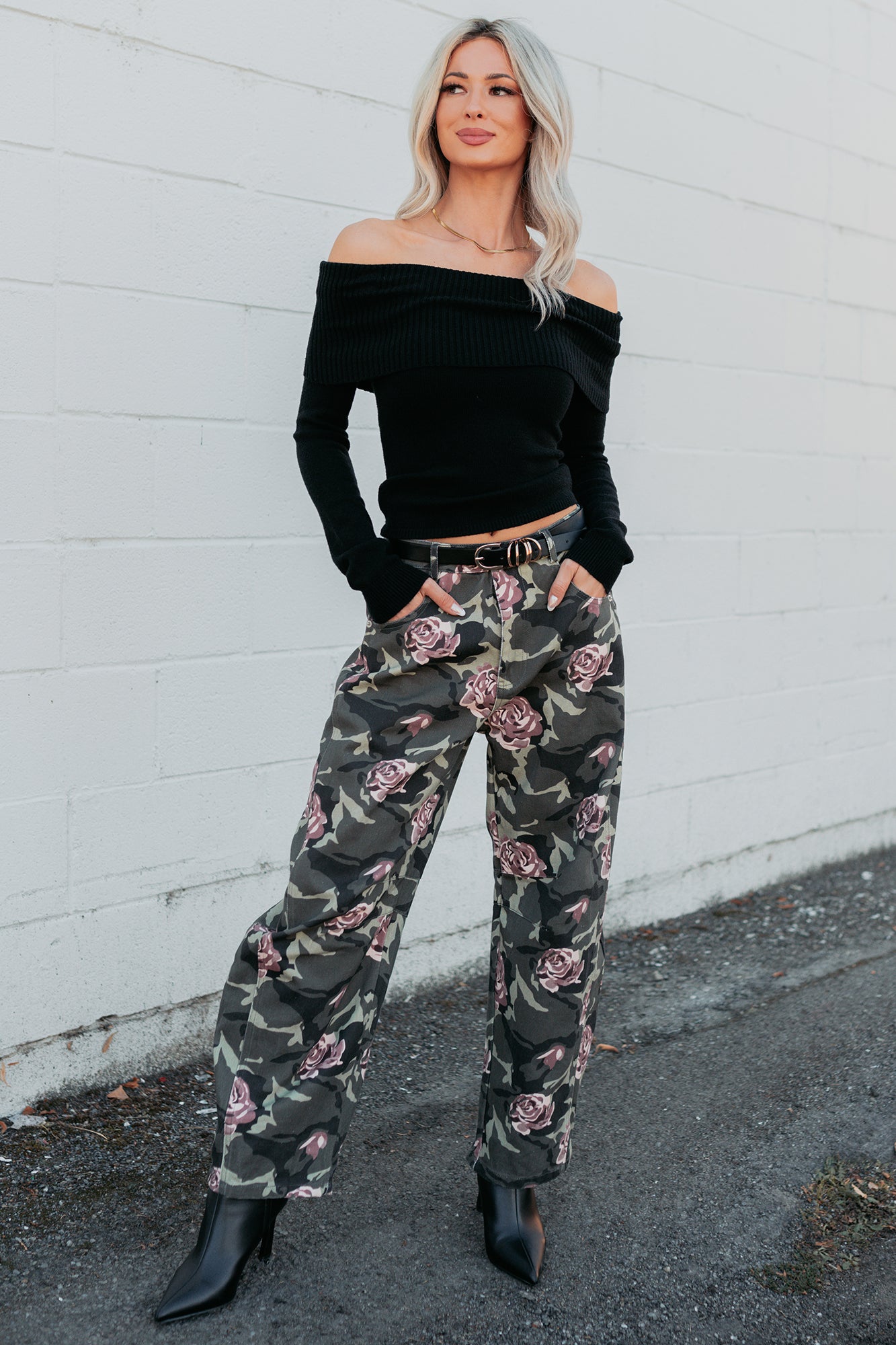Cover Me In Roses Floral Barrel Jeans (Camo)-The Formal Wear