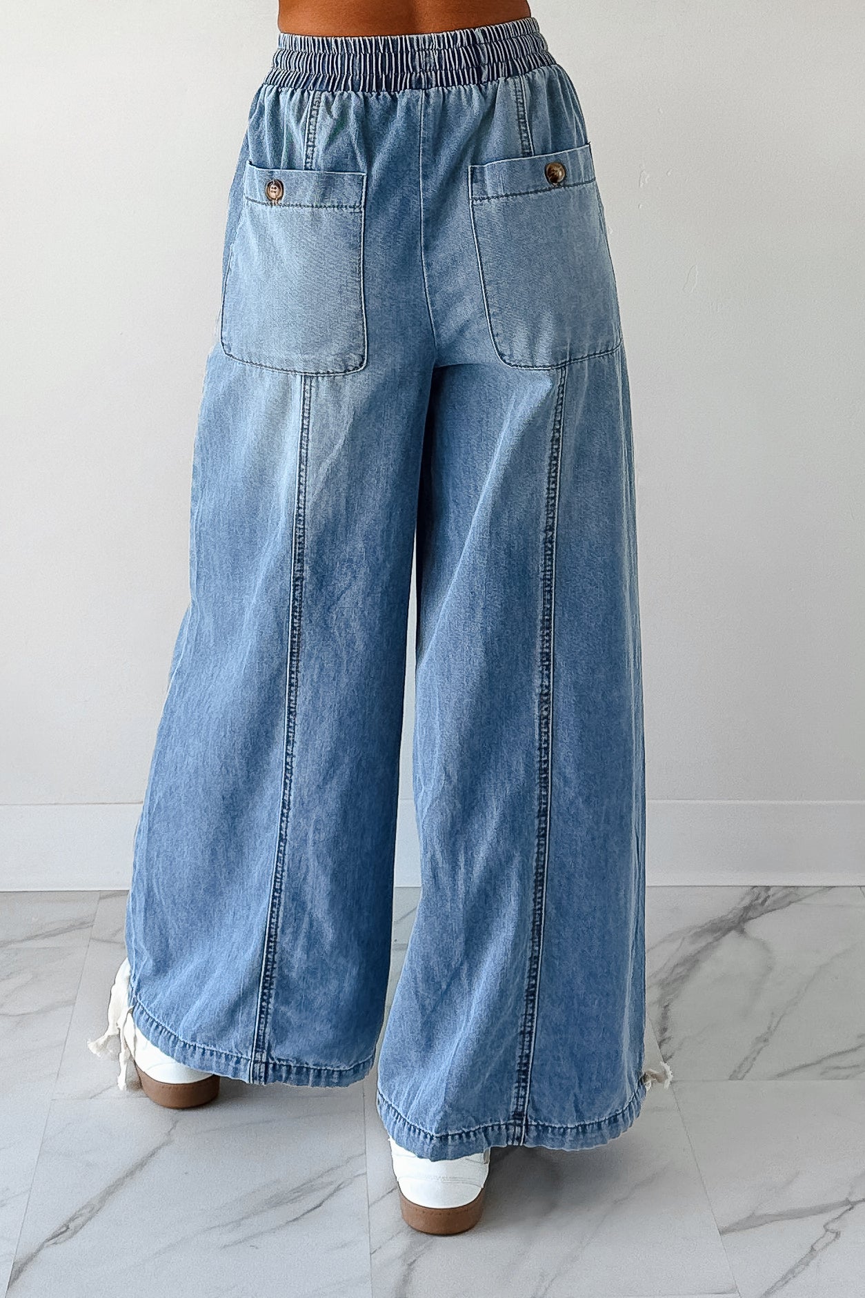 Restless Soul Denim Wide Leg Drawstring Pants (Light)-The Formal Wear