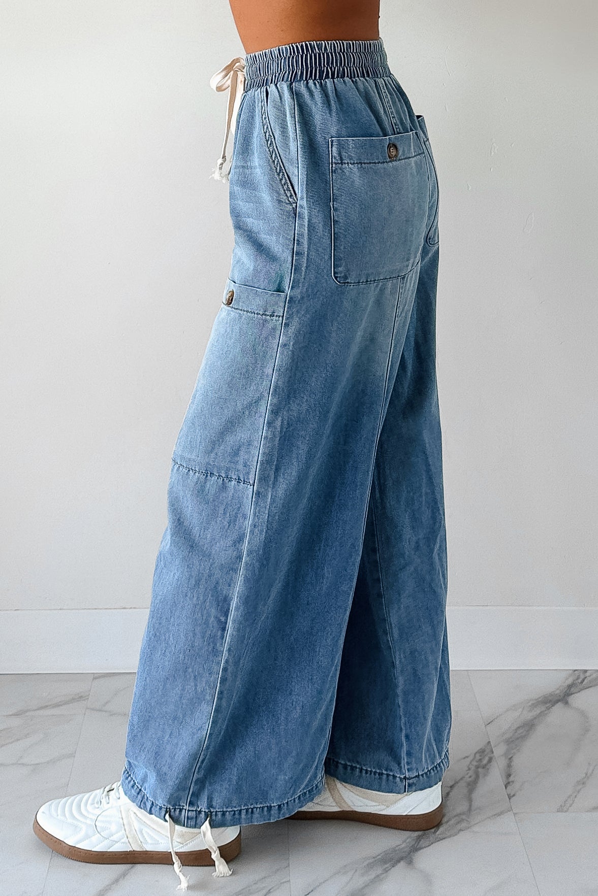 Restless Soul Denim Wide Leg Drawstring Pants (Light)-The Formal Wear